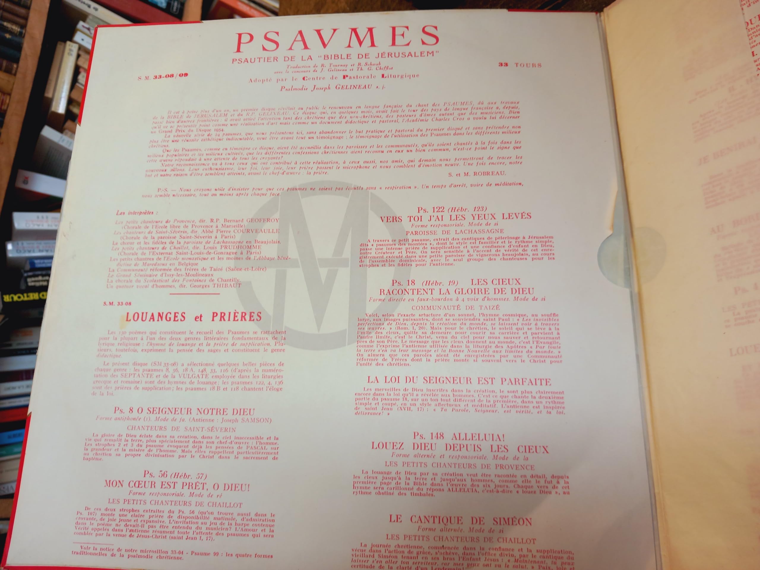 lot de 4 disques s LP : Psaumes Psautier de la Bible de Jérusalem + les 2 tables