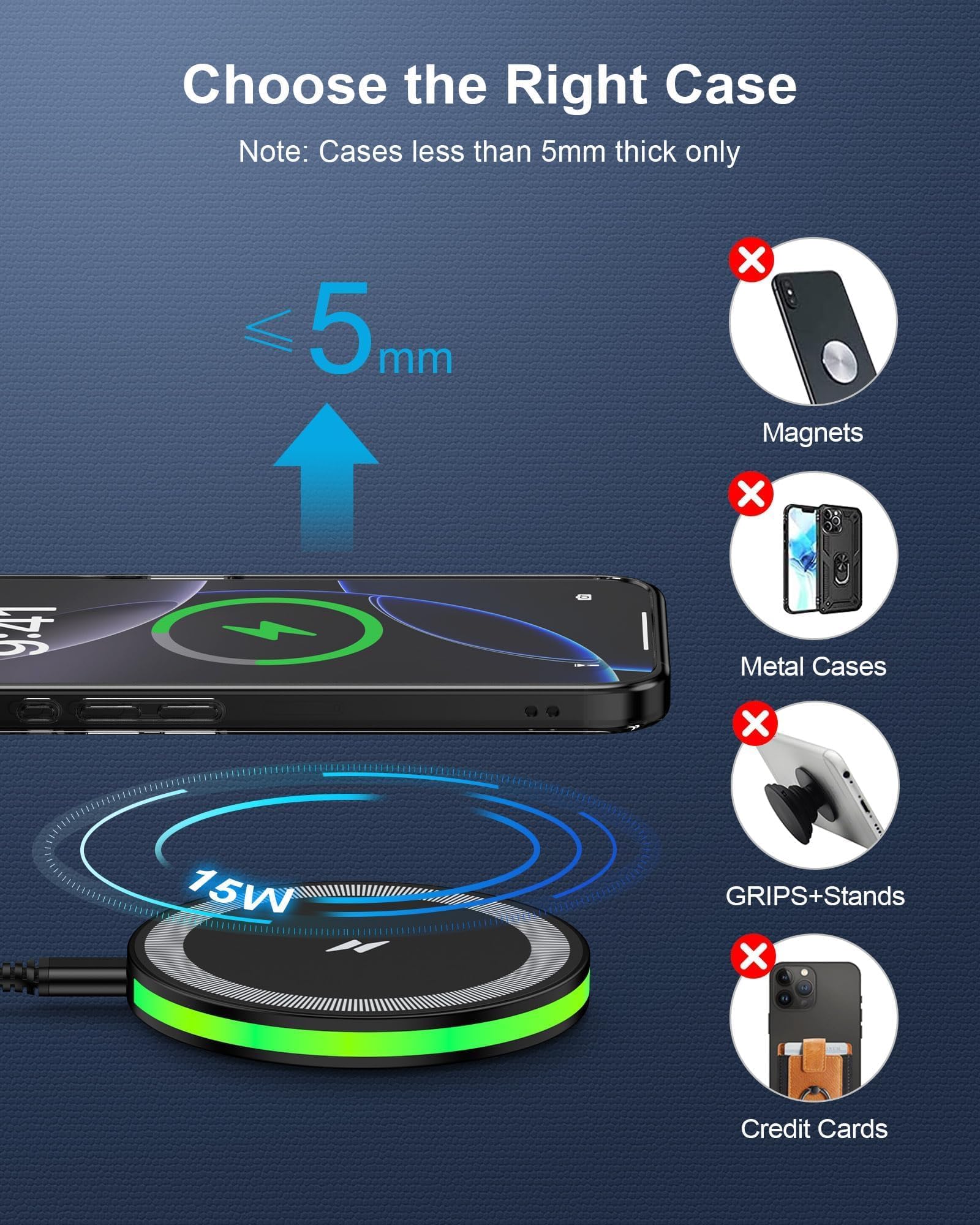 Caricatore wireless per Samsung Galaxy S25 FE/S25 Ultra/S25 Edge/S24 FE/S24 Ultra/Z Fold 7 6/Z Flip 7 6/S23/S22/S21,15W Android Pad di ricarica rapida wireless e adattatore di controllo