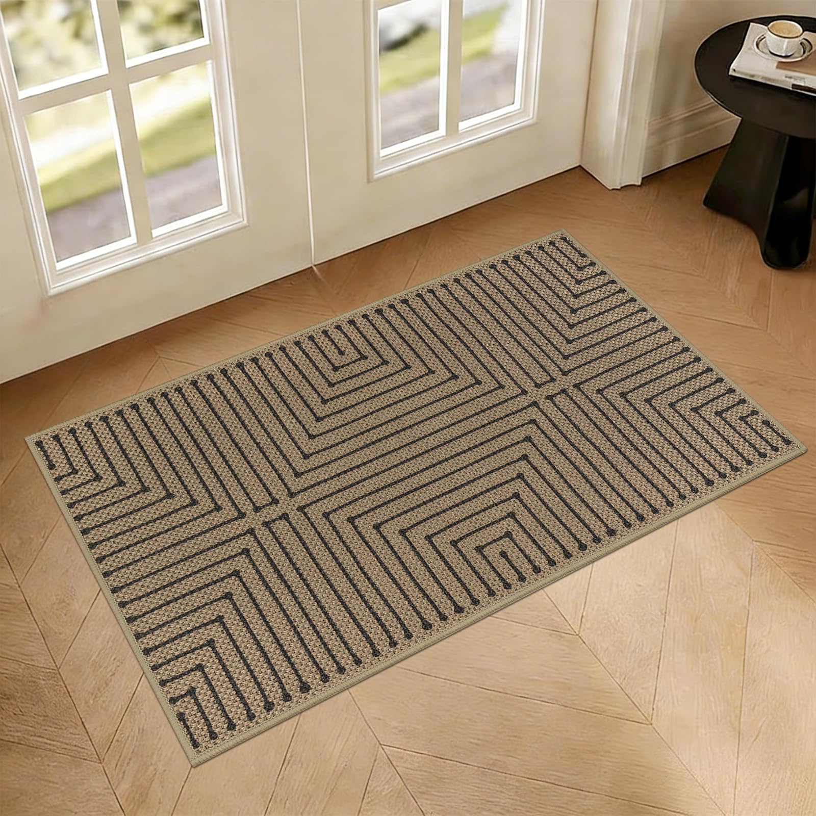 Homcomodar Washable Door Mats Indoor Dirt Trapper Absorbent Doormat Non Slip Front Door Mat Inside 43 x 75 cm Geometric Lines Low Profile Doormats for Entrance Kitchen Bedroom, Brown โ image 1