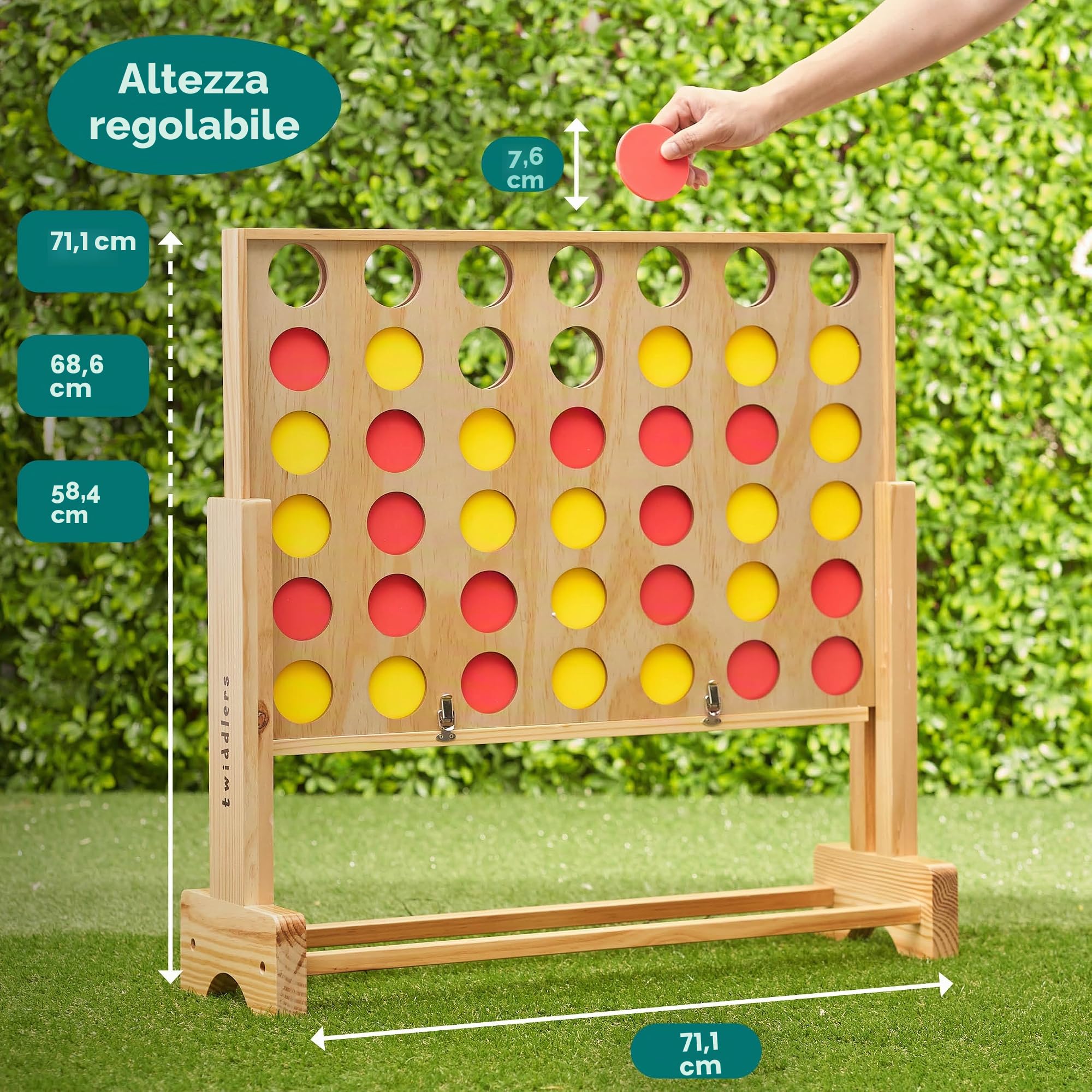 THE TWIDDLERS - Gioco da Giardino Gigante 4 di Fila all'aperto con Borsa Portatile, Gioco in Legno Quattro in Fila per Bambini e Adulti - Altezza Regolabile Fino a 2,6ft / 82cm