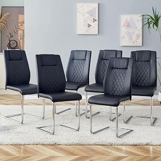 Dining Chairs Set of 6, Dining Room Chairs Set of 6 with Waterproof Leather Back and Metal Legs, Armless Side Chairs for Restaurant, Kitchen Dining Room