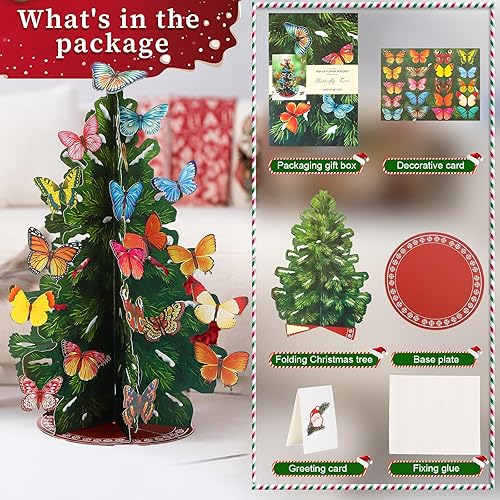 Miniatura 4 de Árbol de Navidad plegable desplegable de 19.7 pulgadas, decoración del hogar, con mariposa, decoración de Navidad, tarjetas, sobres, para decoración
