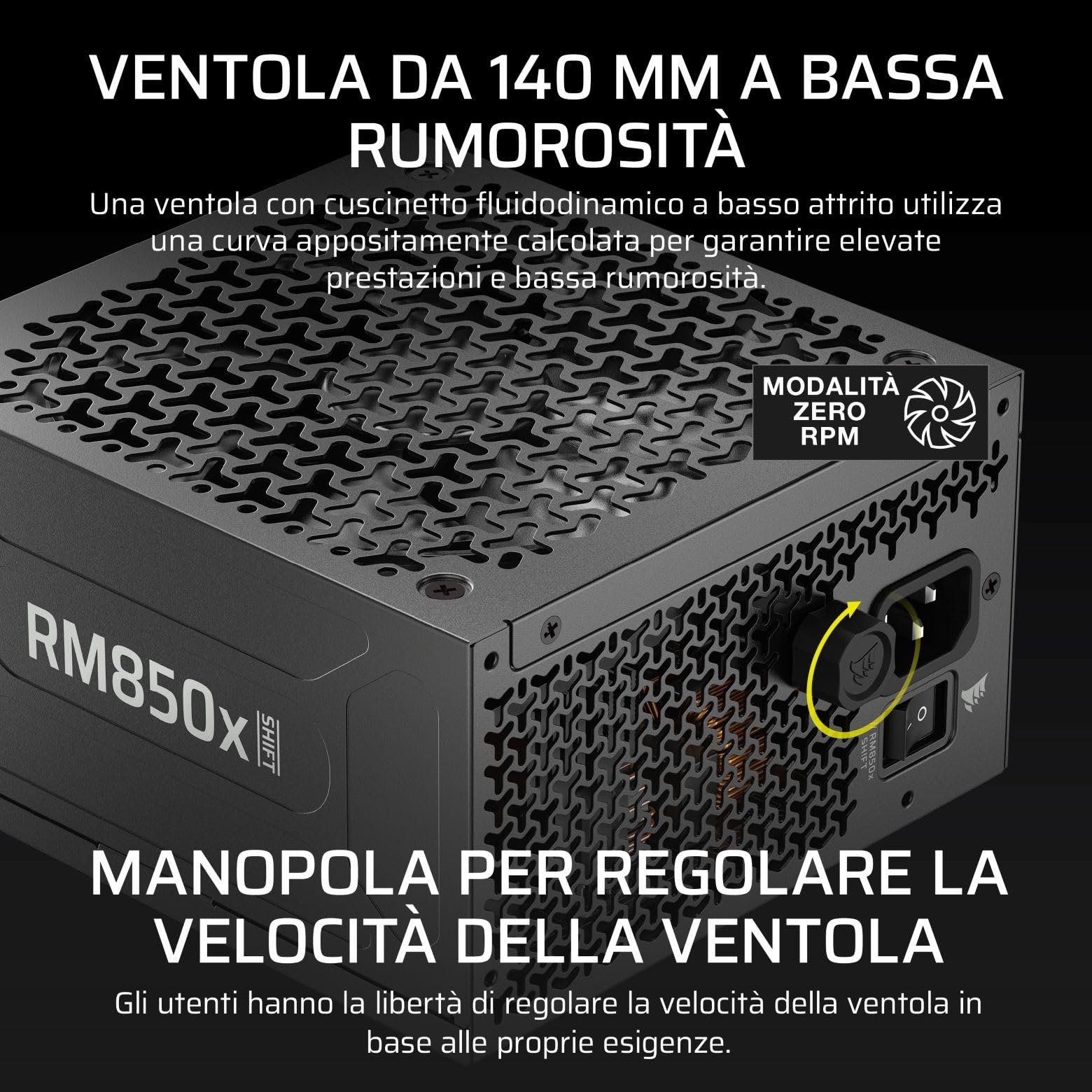 CORSAIR RM850x SHIFT (2025) Alimentatore ATX Completamente Modulare - Interfaccia Laterale Modulare, Cavo Nativo 12V-2x6, ATX 3.1 e PCIe 5.1, Condensatori a 105°C, Cybenetics Gold - Nero