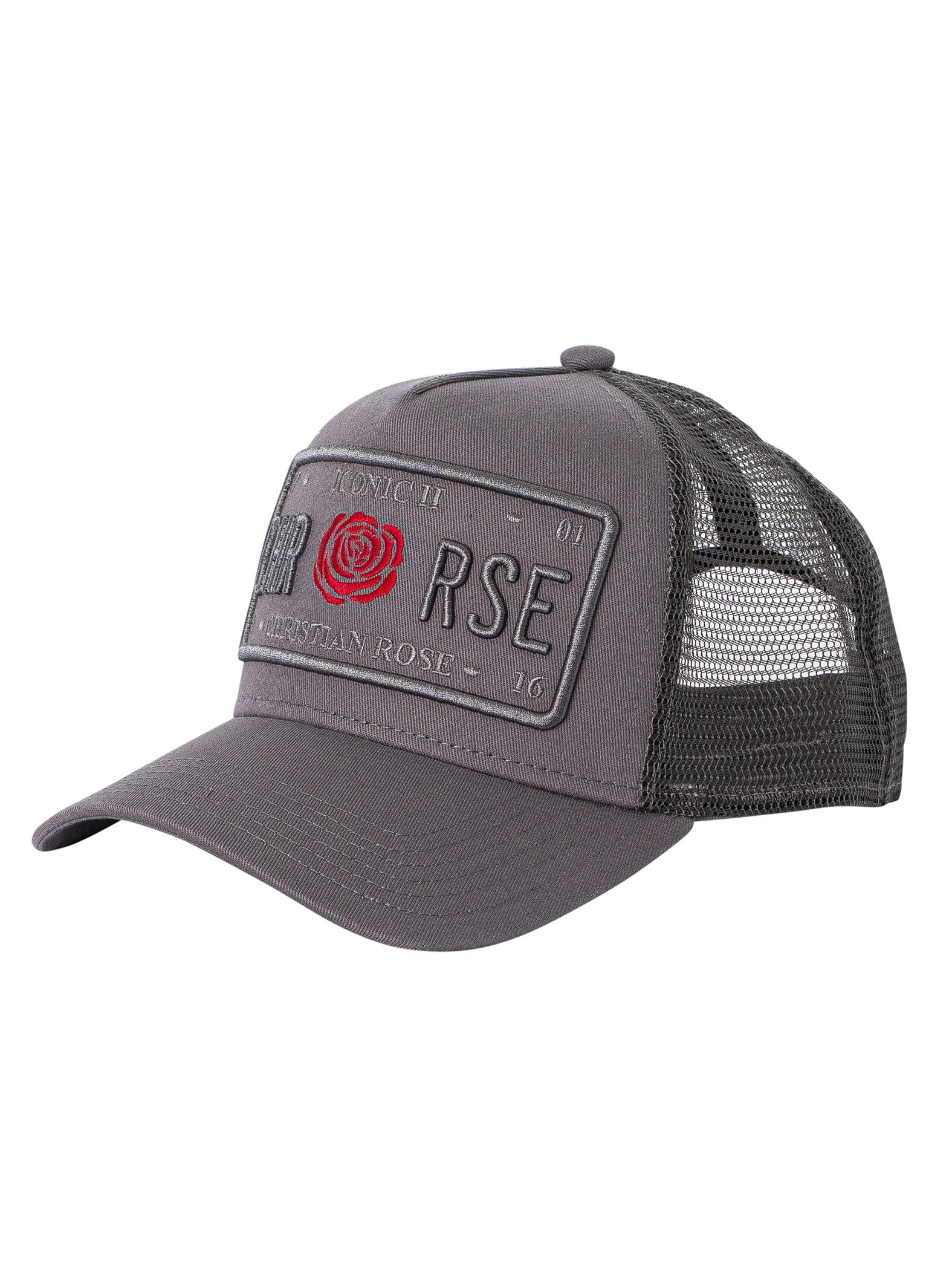 Christian Rosemens Iconic Ii Red Rose Trucker Cap Grey