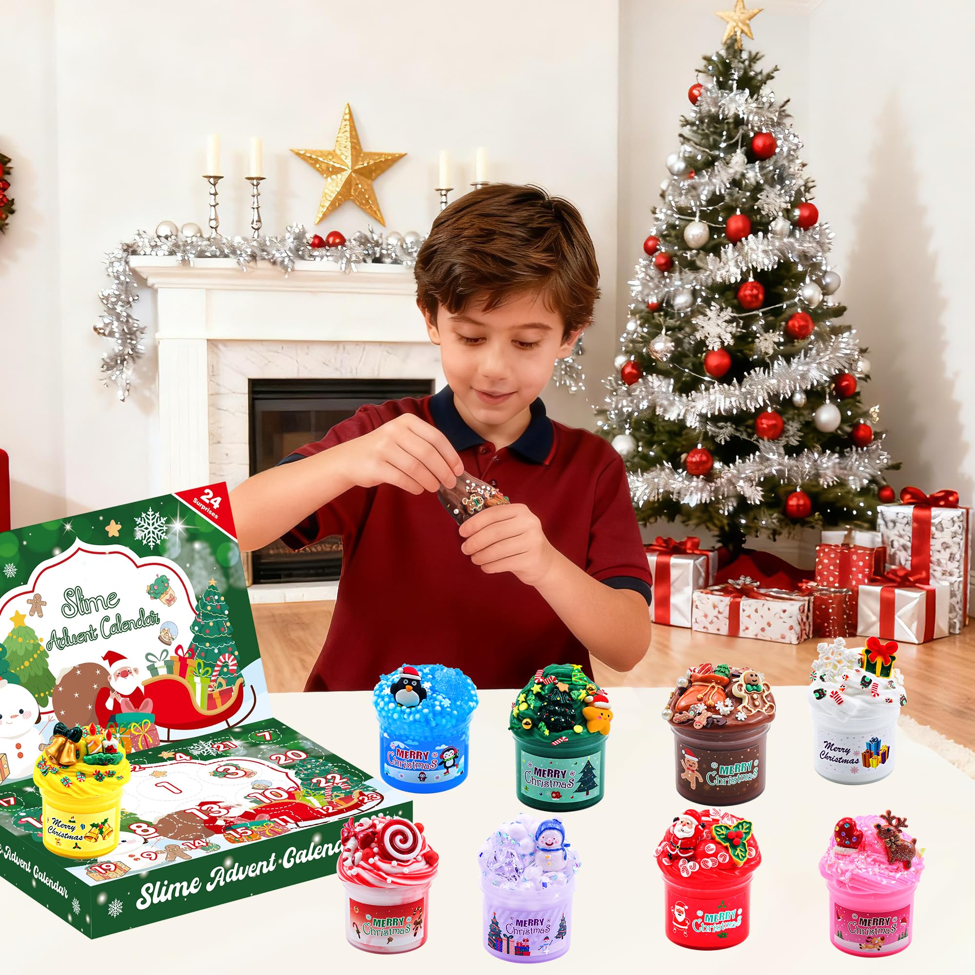 KYEVIS Schleim Adventskalender 2025, 24 Tage Slime Set Weihnachtskalender Geschenk für Kinder, Teenager, Mädchen und Jungen (Bezauberndes Grün)
