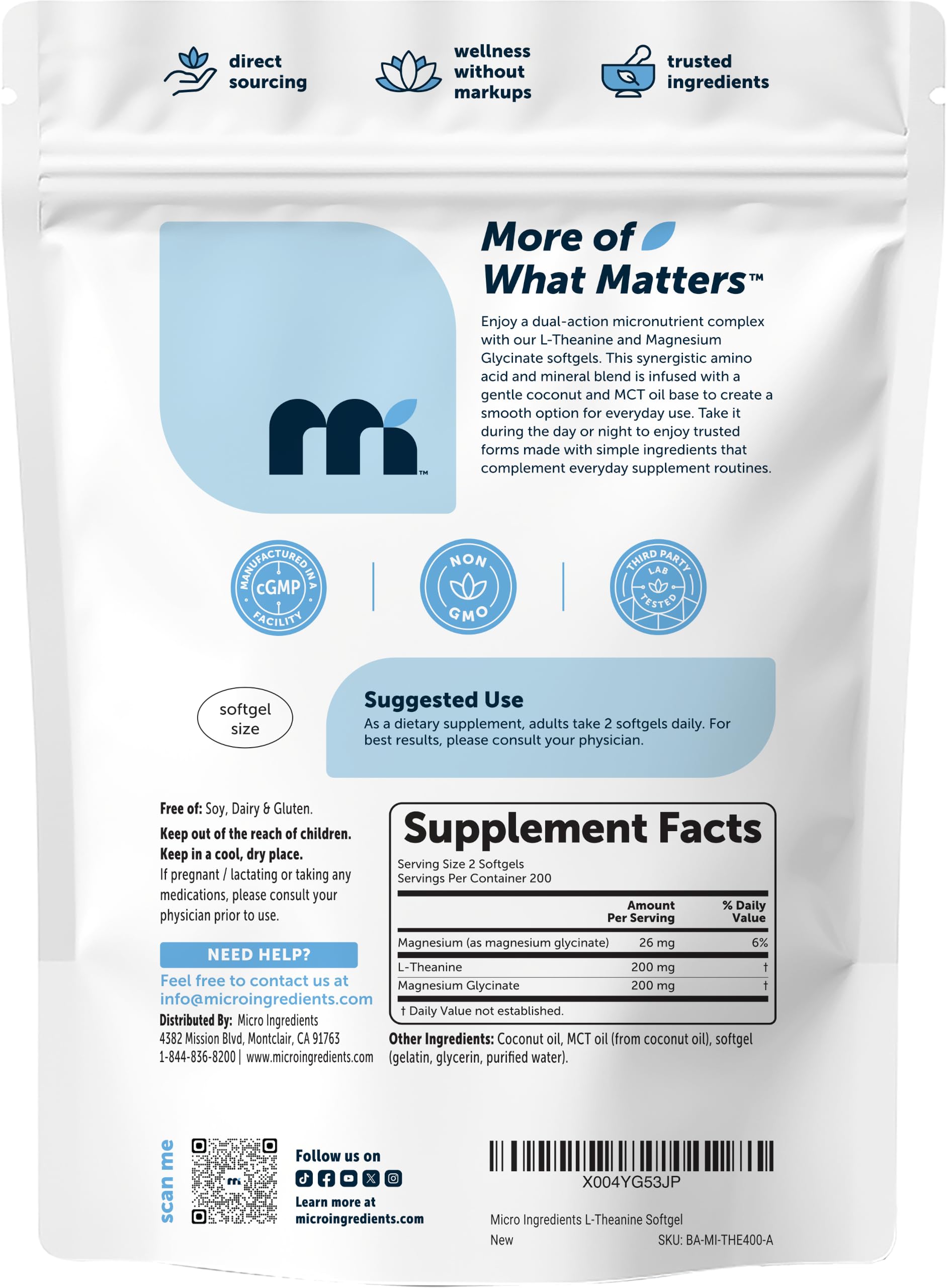 L-theanine 200mg per serving with Magnesium Glycinate, 400 Softgels — Amazon image 7