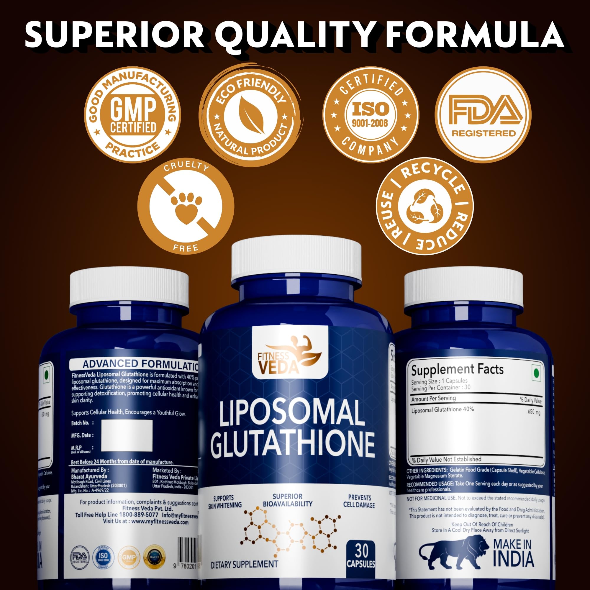 Fitness Veda Liposomal Glutathione Supplement – 30 Capsules| Liver Health & High Bioavailability Formula | Enhanced Absorption Antioxidant | Cellular & Face Health - Helps in Skin Hydration — Amazon image 7