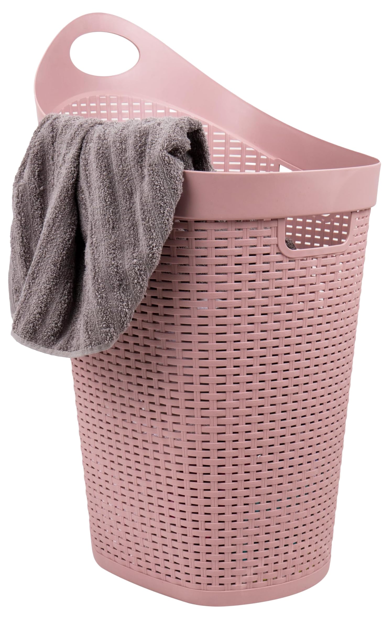 Mind Reader Basket Collection, Mobile Laundry Hamper, 60 Liter (15g/33lbs) Capacity, Cut Out Handle, Ventilated, Integrated Castor Wheels, Pink