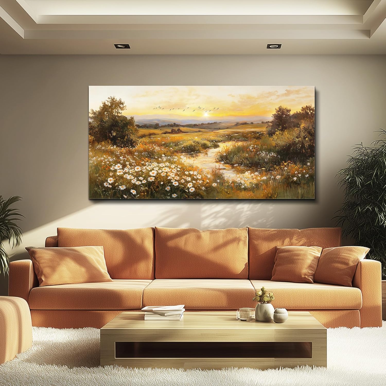ZUITINGHUA Canvas Wall Art For Living Room Wall Decor For Bedroom Office Wall Decoration Sunset Landscape Painting Daisy Field Pictures Artwork Room Aesthetic Home Decor 20x40 In - Image 7