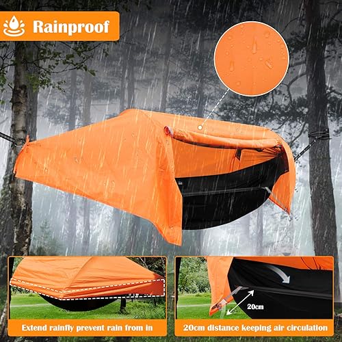 Miniatura 9 de WintMing - Hamaca con mosquitera y cubierta para moscas de lluvia, 3 en 1, hamaca de campamento, 440 libras de carga