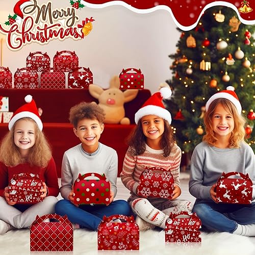 Miniatura 6 de Papel grueso y fácil de montar Paquete de 24 bolsas de regalo de Navidad 3D, cajas de galletas con asa, 6 estilos de cartón de Navidad, cajas de