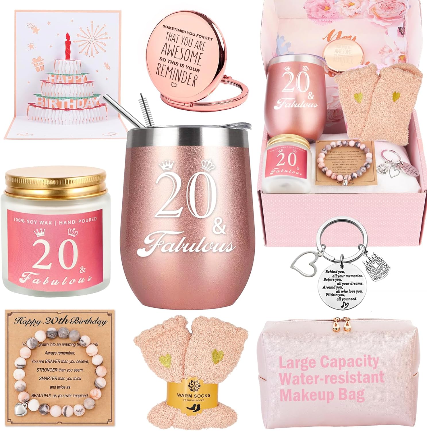 20th Birthday Gifts For Girls, Happy 20th 20 Year Old Girl Birthday Basket Gifts Box for Best Friends Female Daughter Sister Her Girlfriend Coworker Bestie Women Birthday Unique