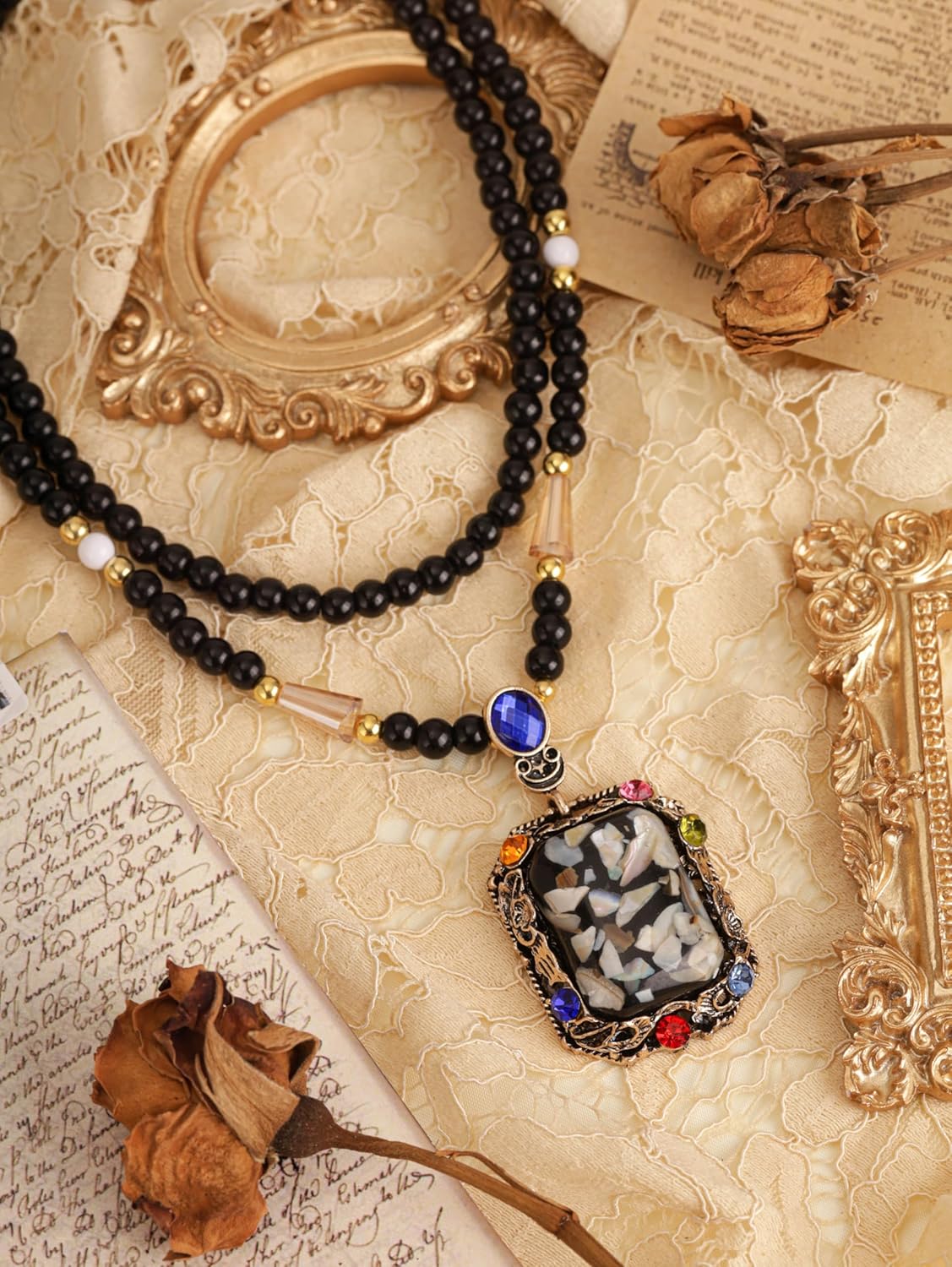 MINACHI Bohemian Ethnic Retro Style Colorful Crumb Shell Beads Square Pendant and Beads Chain Long Necklace Jewelry for Women - Image 5