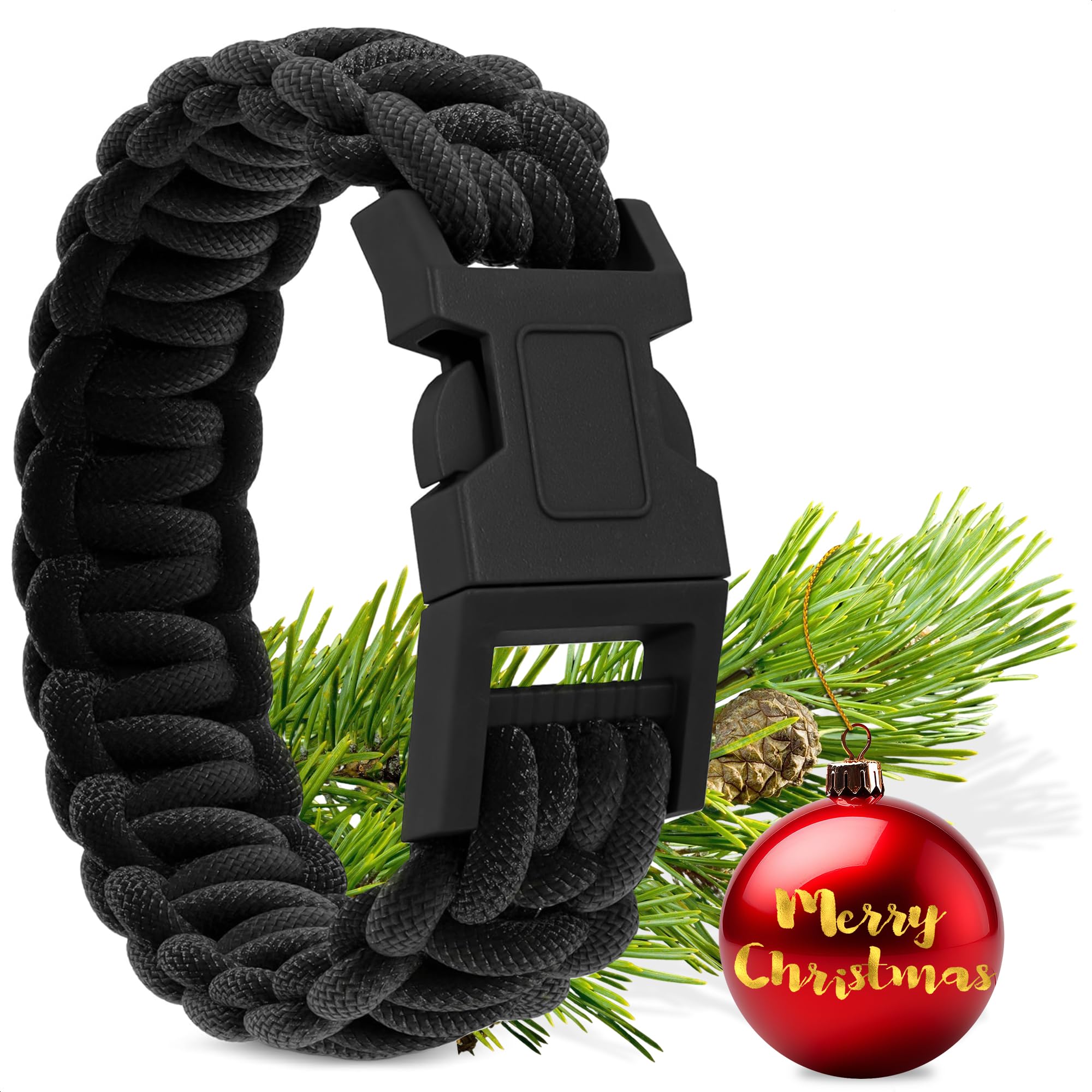 Handmade 550 Paracord Bracelet - Black Cobra Weave With 3/8" Buckle (Touch Of Grey)