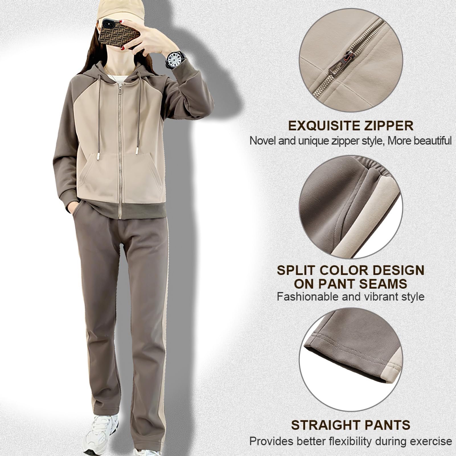 amropi Femme Survêtement doublée de Fourrure Ensemble Veste Sweat à Capuche Jogging Pantalon Tenue de Sport