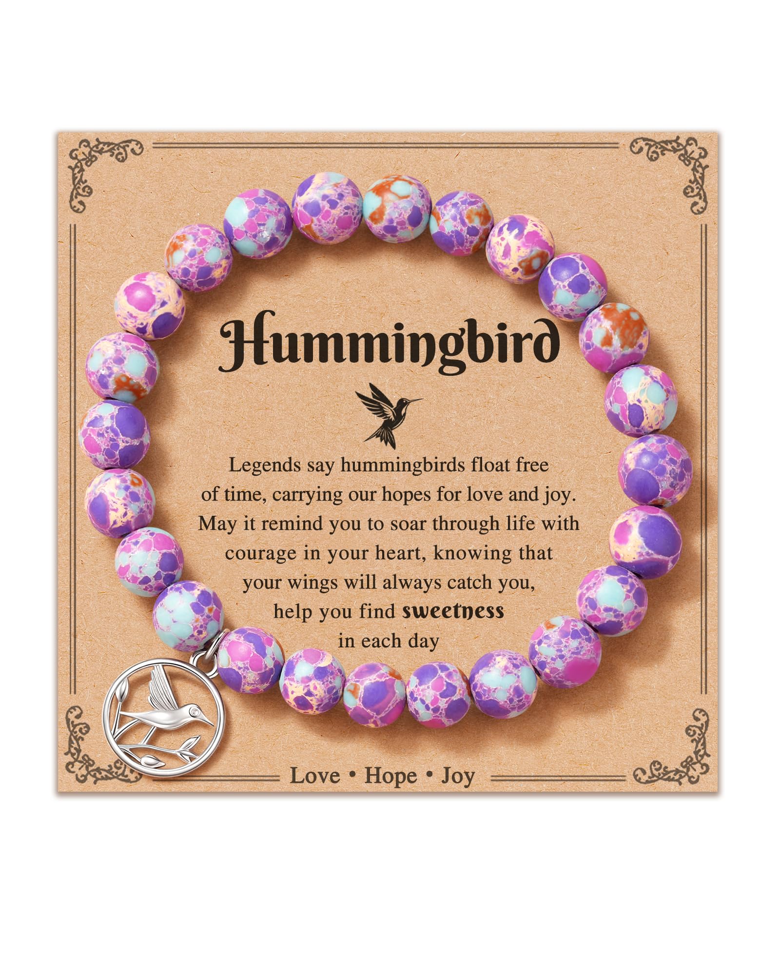 ojokiss Hummingbird Gifts for Women, Natural Stone Bracelets with Quote Card