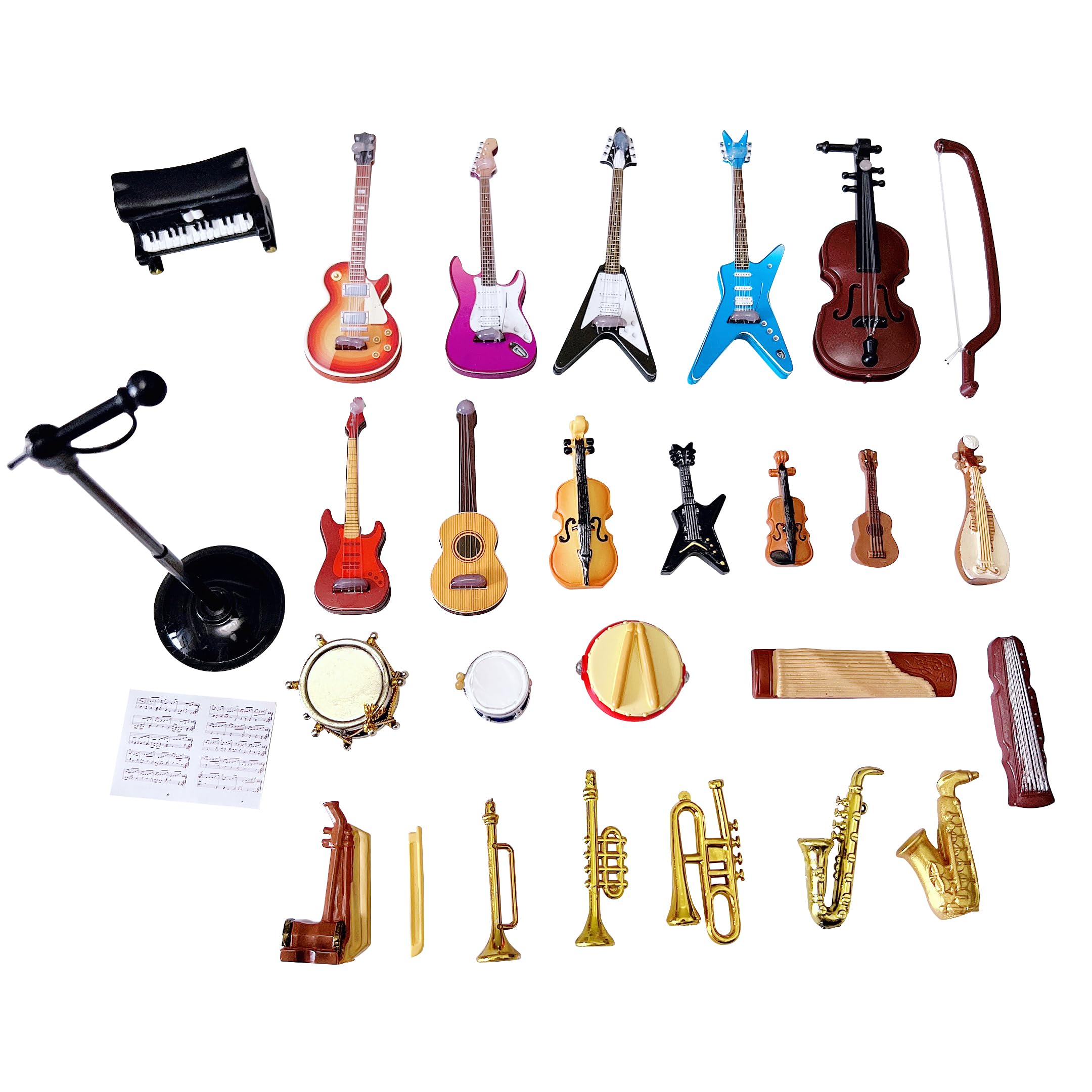 25pcs Mini Musical Instruments Decoration Piano Violin Trumpet Guitar Saxophone Drum Dollhouse Accessory Sets