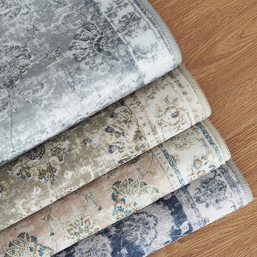 Miniatura 8 de jinchan Tapete grande lavable, suave, de lana sintética, ultrafino, resistente a las manchas, antideslizante, envejecido, de época, floral, para