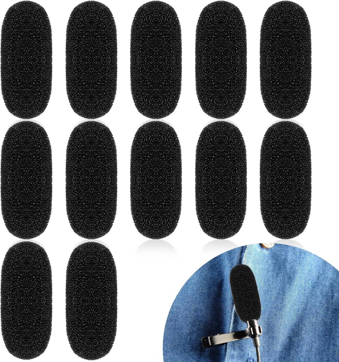 12 Pack Headset Mic Foam Cover Mini Size Lapel Headset Microphone Windscreen Foam Cover High Density Mic Headset Cover For Headset Lavalier Microphones Noise Reduction (Black)