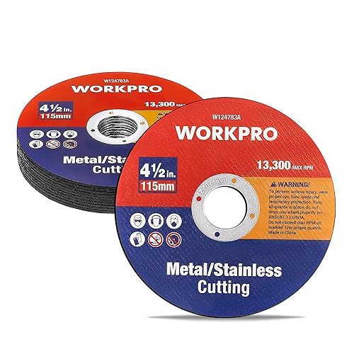 WORKPRO Paquete de 10 ruedas de corte, rueda de corte de metal y acero inoxidable de 4-1/2 x 7/8 pulgadas, disco de corte de metal fino para