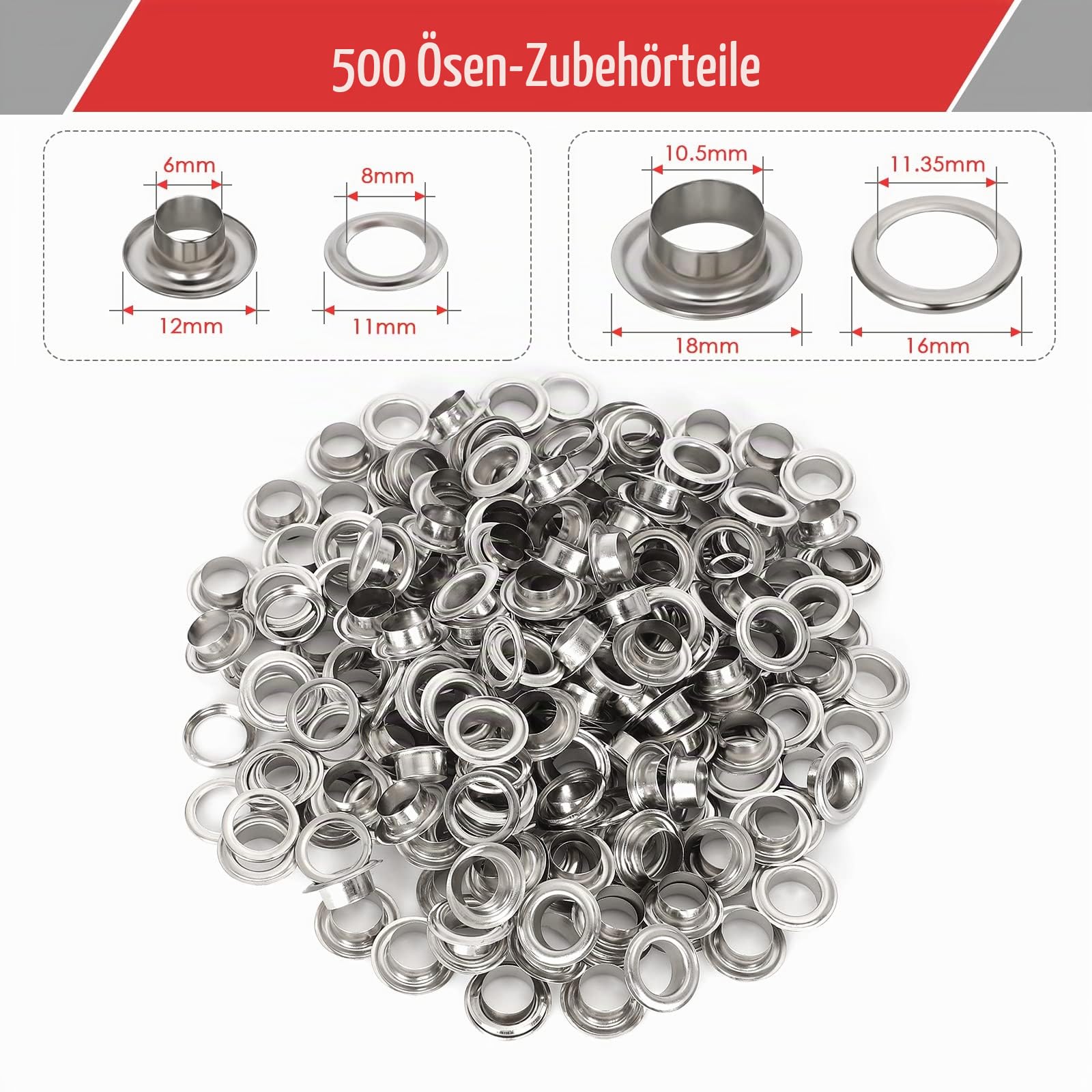 Horizontal Ösenzange Set - TUBTAP® Ösenzange-WerkzeugSet mit 500 Ösen (Ø 10mm) Ösenzange für Stoffe, Planen und Sonnensegeln