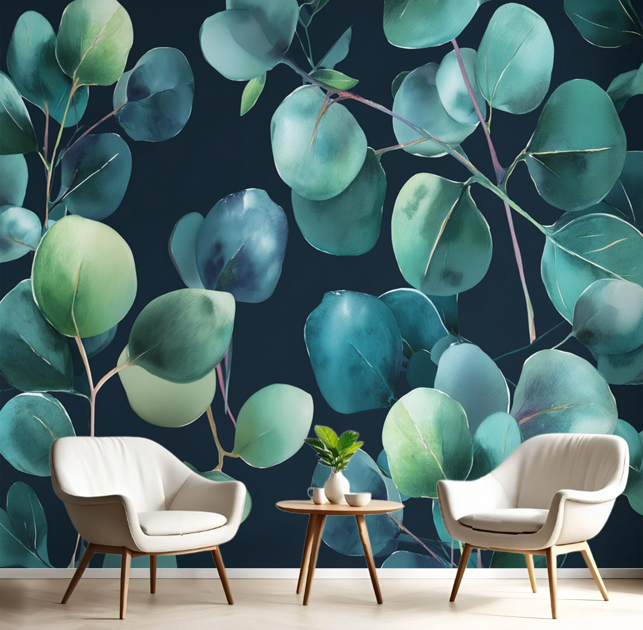 Papier peint panoramique 3D eucalyptus vert foncé 400x280cm pour grand salon