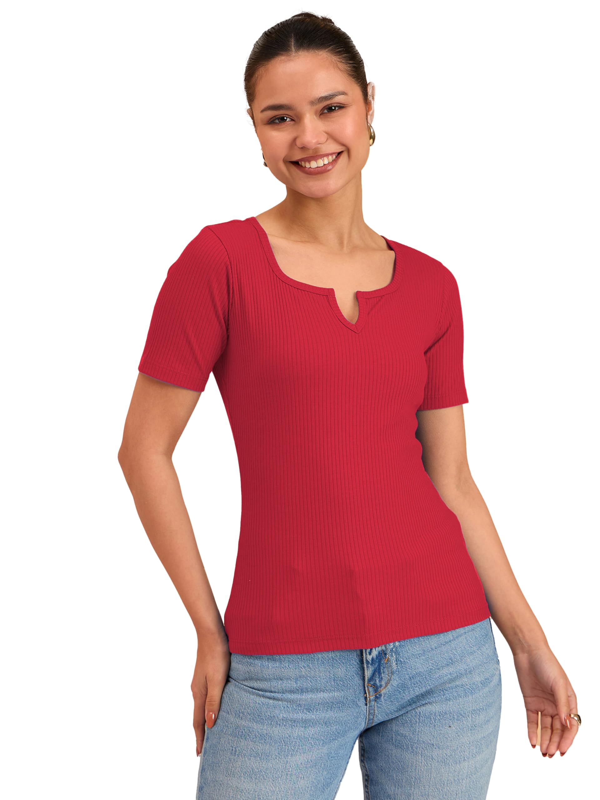 barcino Beige Ribbed V-Neck Short Sleeves Top-picture-10