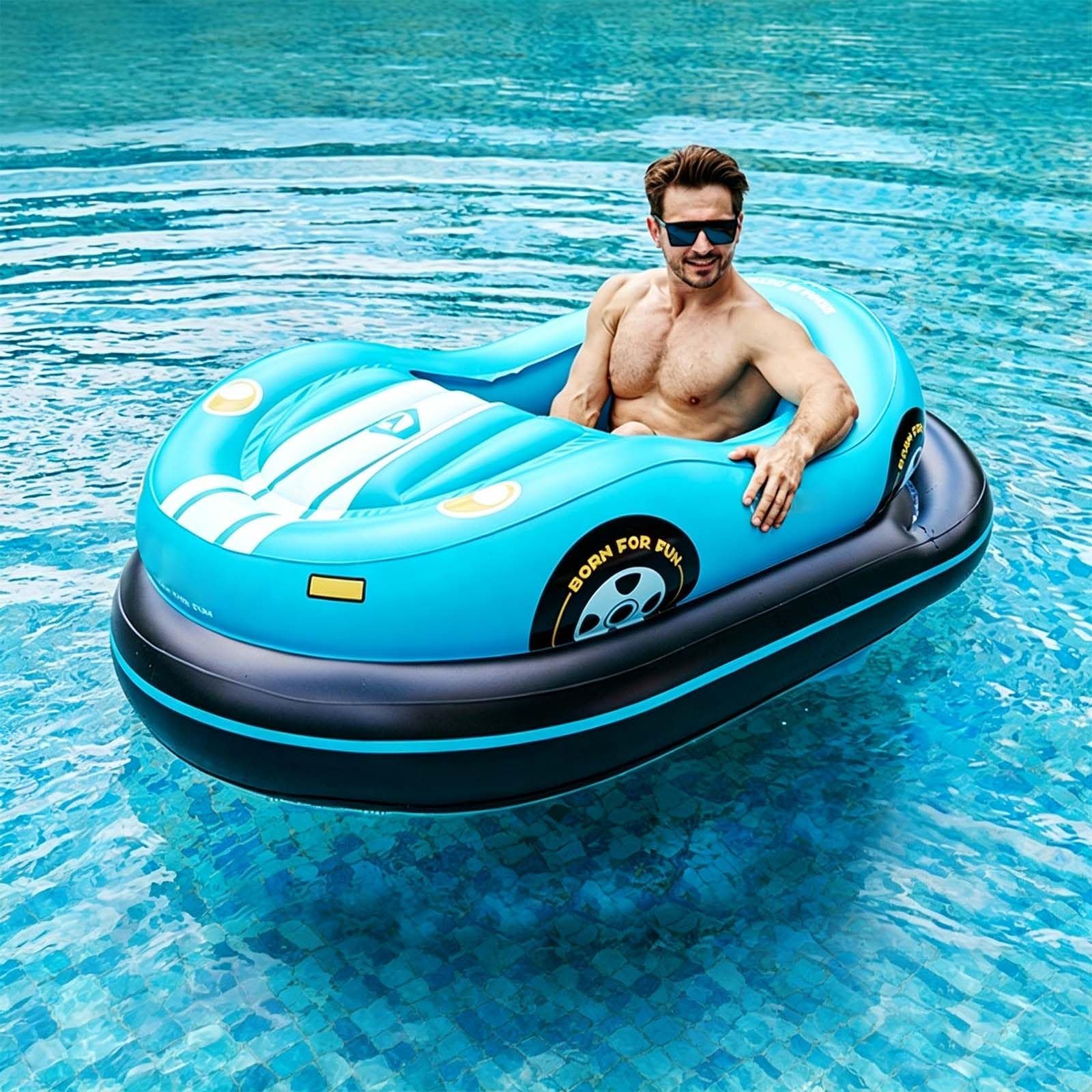 QFGain Inflatable Bumper Boat with Electric Air Pump, 3-Chamber Design, 20.5PSI Blue