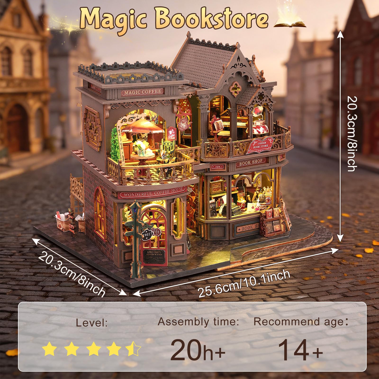 Cuteefun Casa delle Bambole con luce LED, Artigianato in Legno Unico, Adatto per Adulti e Adolescenti, Costruite la Casa dei Vostri Sogni, Compleanno Regali di Natale (Librería Mágica)