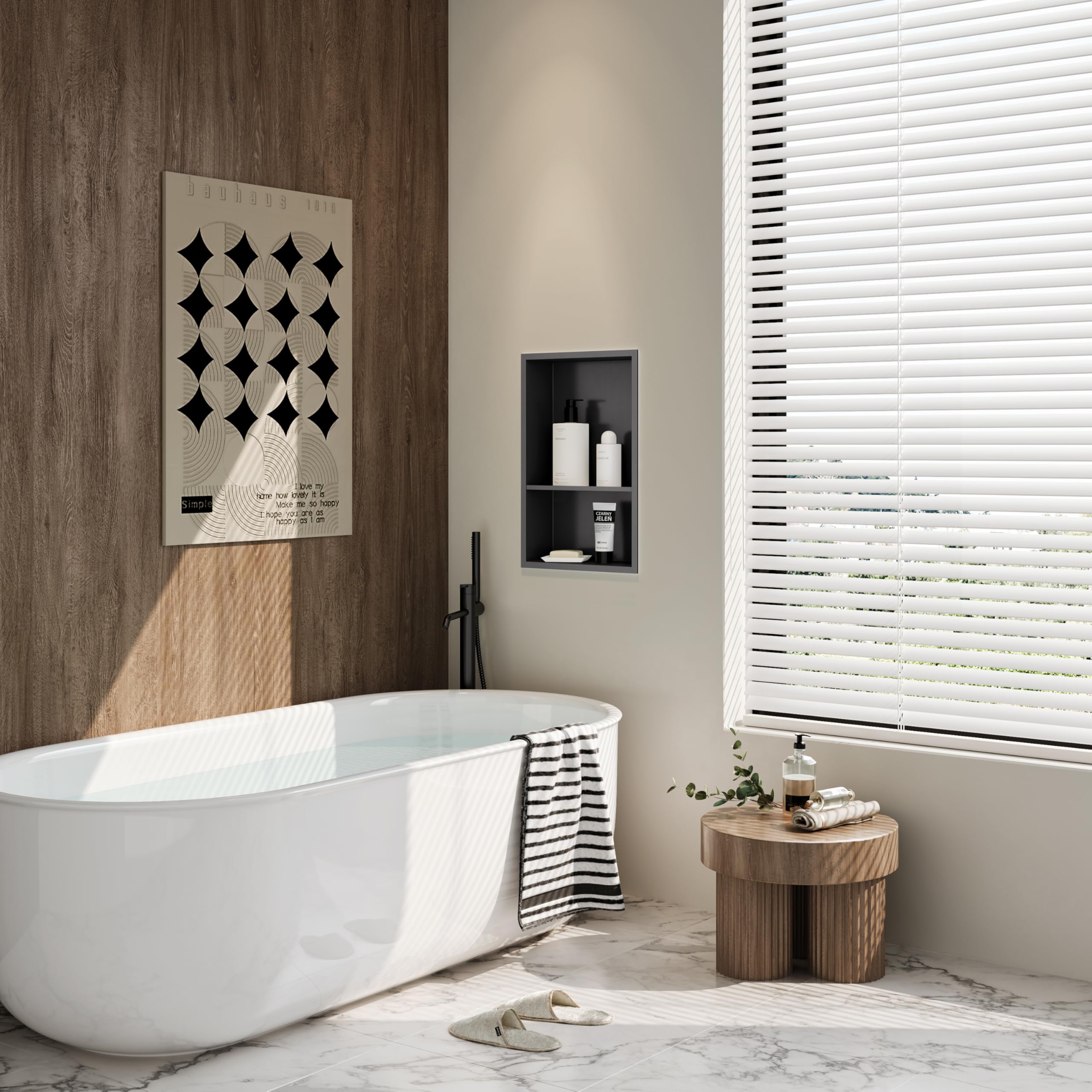 Qeke Roestvrijstalen douche-nis 45,7 cm x 30,5 cm, geen tegel nodig, dubbele wandnissen, verzonken nichedouche voor badkameropslag, pistool metaal