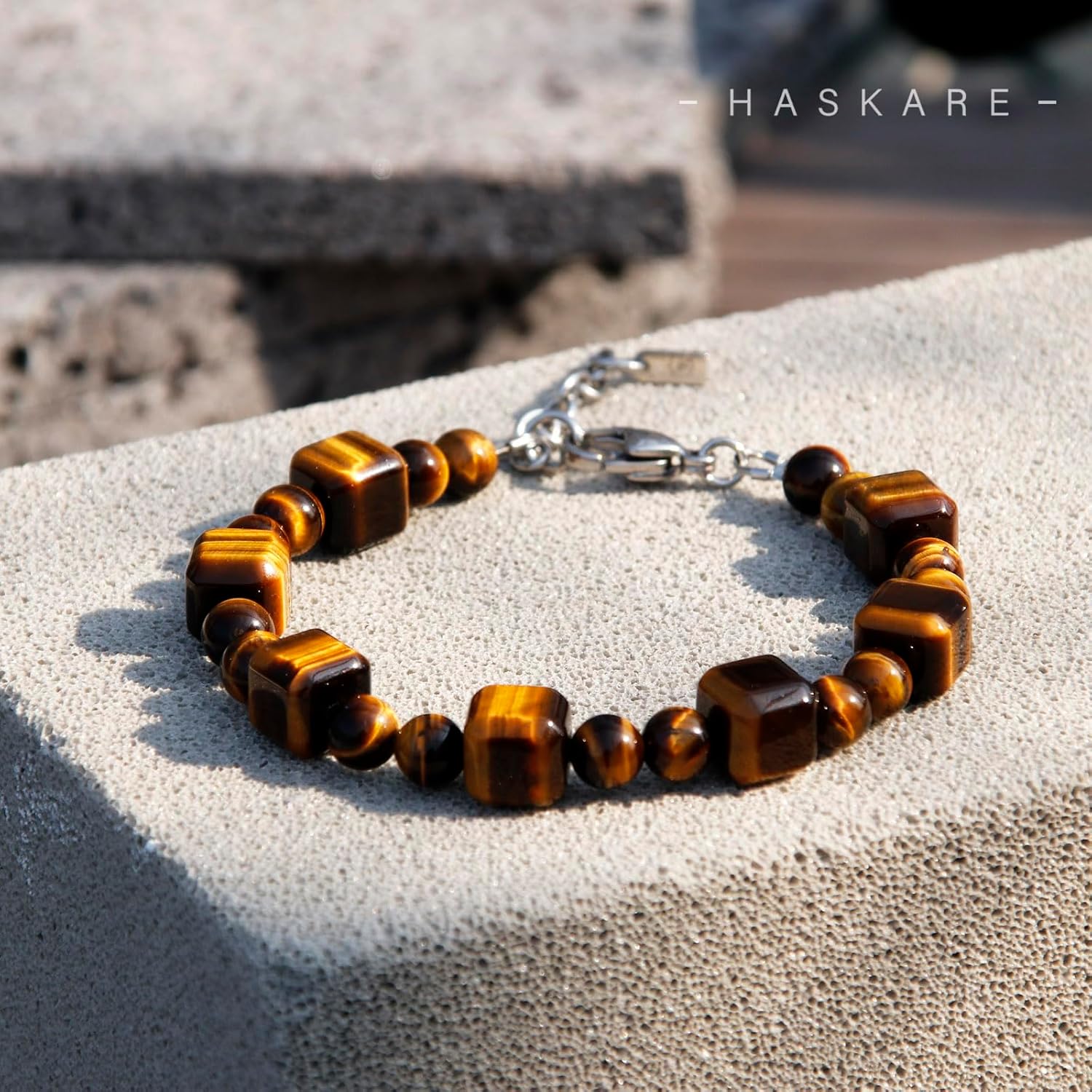 HASKARE Cubic Tigers Eye Bracelet Protection Crystals Beads Bracelet for Men Adjustable Chain Durable Men Jewelry Gift for Christmas Father Day Birthday - Image 5