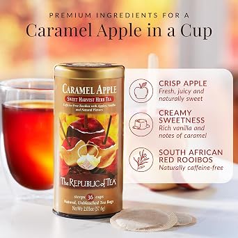 The Republic of Tea Caramel Apple Rooibos Tea, Caffeine-Free, 36 Count