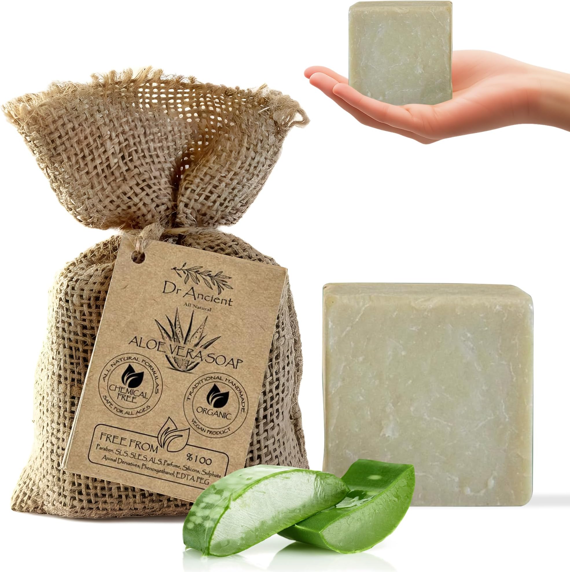 Aloe Vera Soap Bar, Organic Soap Bars Handcrafted the Traditional Way, Natural Chemical-Free, Vegan, Used for Face Wash, Body Wash, Hand Cleansing and Skin Care