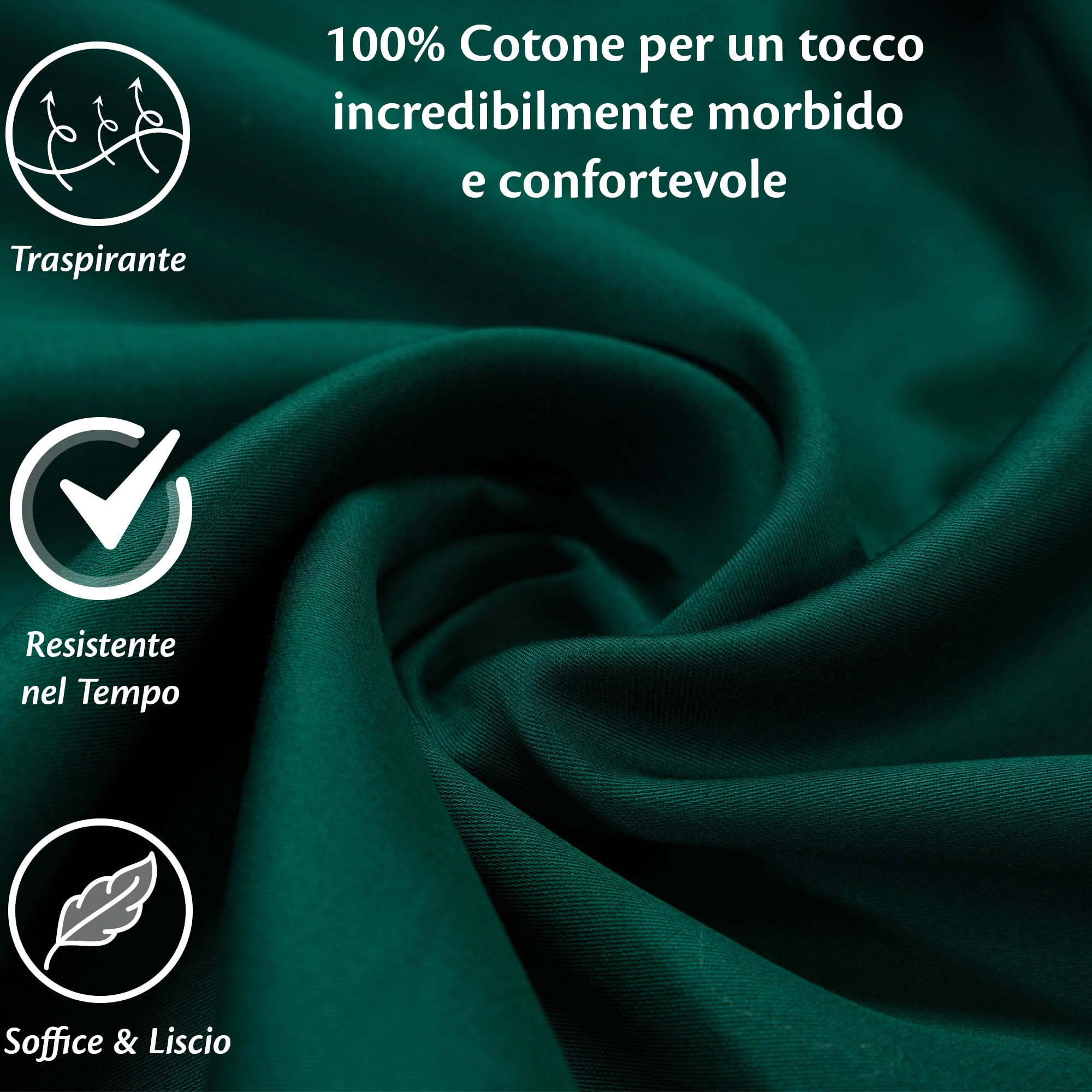 Lenzuola con Angoli una Piazza e Mezza 140x190 cm Verde in 100% Puro Cotone per Materasso fino a 30cm Tessuto Anti-Acaro e Traspirante di Alta Qualità Morbido Durevole e Lavabile in Lavatrice