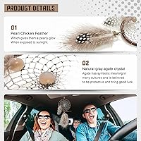 Vista 3 de Mini atrapasueños – Pluma de pollo perla con cristal curativo de ágata gris, pequeño atrapasueños hecho a mano para dormitorio, un atrapasueños