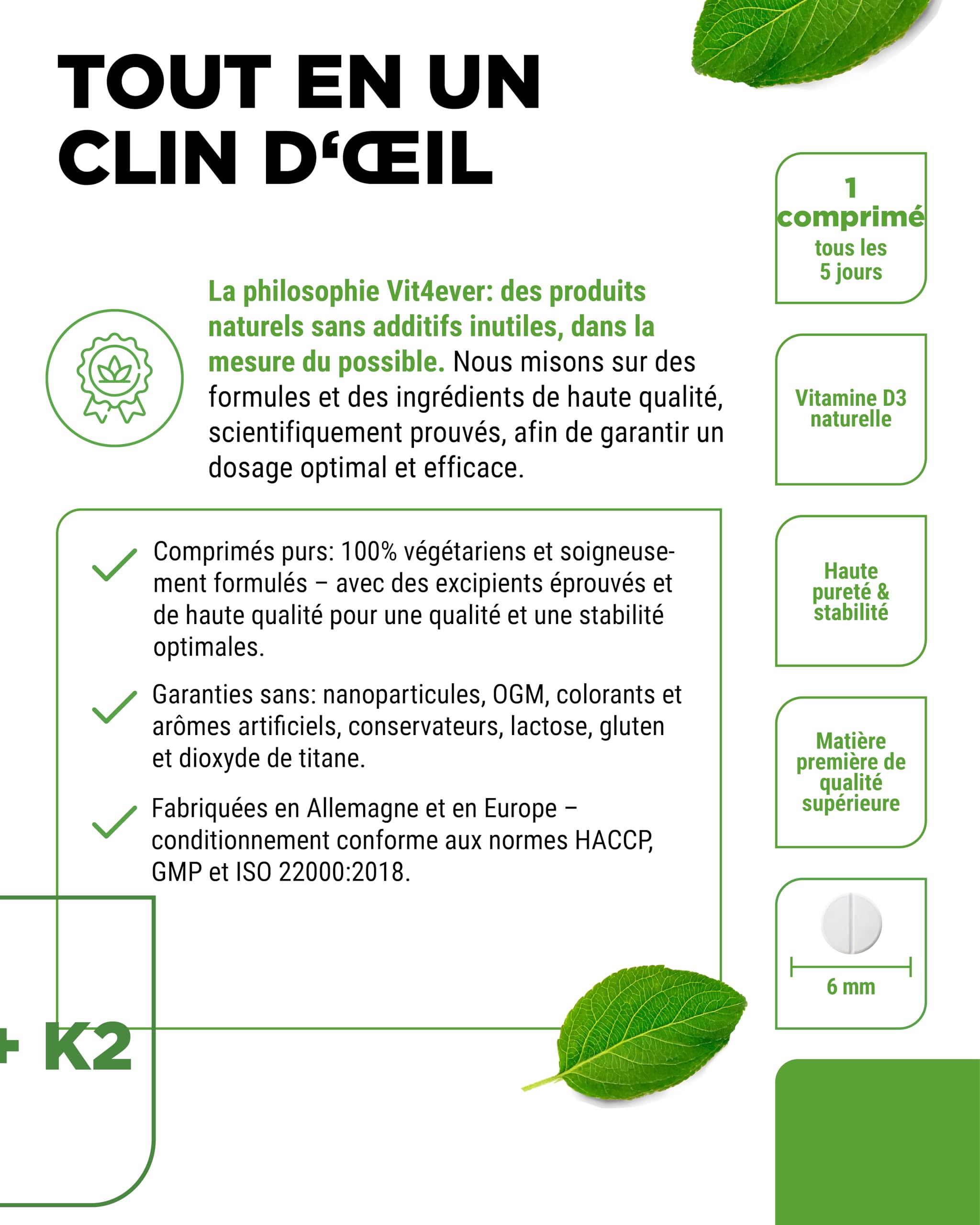 Vitamine D3 + K2 Depot - 365 comprimés - Matière première de première qualité : 99,7+% All-Trans (K2VITAL® de Kappa) - Avec 5000 U.I. de vitamine D3 par comprimé - Hautement dosé | 100 µg de vitamine K2 MK7, en lanoline, végétarienne, sans additifs inutil