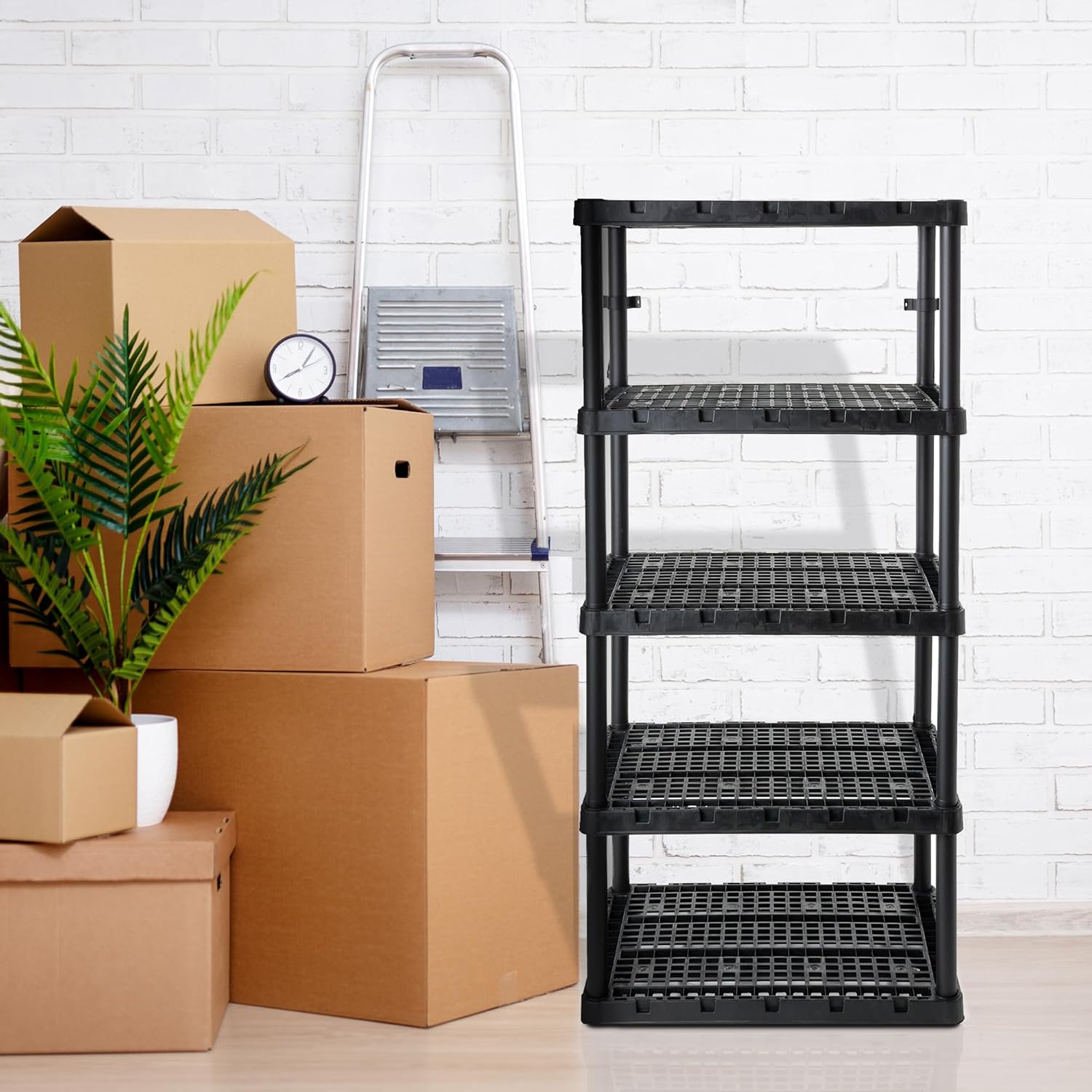 Gracious Living 5-Shelf Storage Shelving, Heavy-Duty Knect-A-Shelf, 5 Shelves, Black