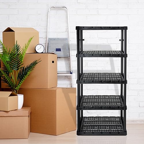 Miniatura 5 de Gracious Living Knect-A-Shelf - Paquete de 2 estantes XL de almacenamiento ventilados con 5 estantes para organización del hogar, color negro