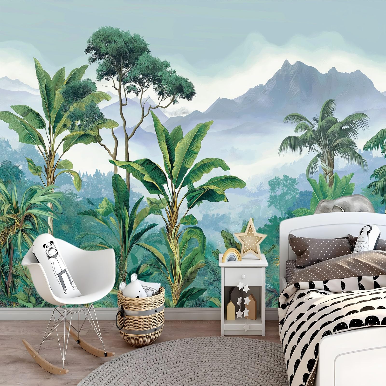Generico Tapeta z włókniny tropikalny las deszczowy dżungla banan natura zielony 350 x 256 cm - dekoracja ścienna do salonu sypialni