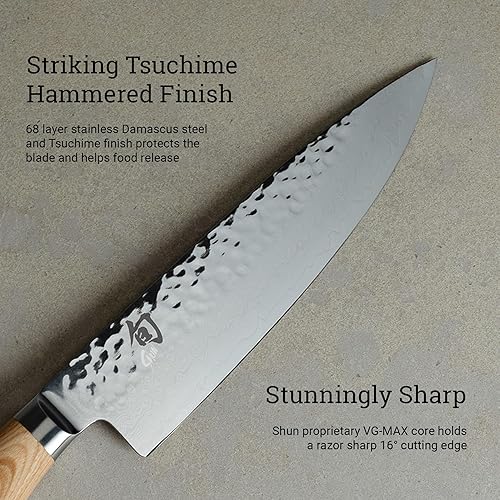Miniatura 3 de Shun Premier Blonde Chef Knife, hoja de acero inoxidable VG-MAX de 8 pulgadas con acabado Tsuchime y mango Pakkawood, cubiertos hechos a mano en