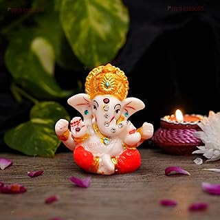 TIED RIBBONS Mini Ganesh Statue Sculpture for Car Dashboard Home Temple Deco. (2 X 2.3 Inch , L X H) - Indian Hindu God DÃ©cor Cute Ganesha Idol Figurine