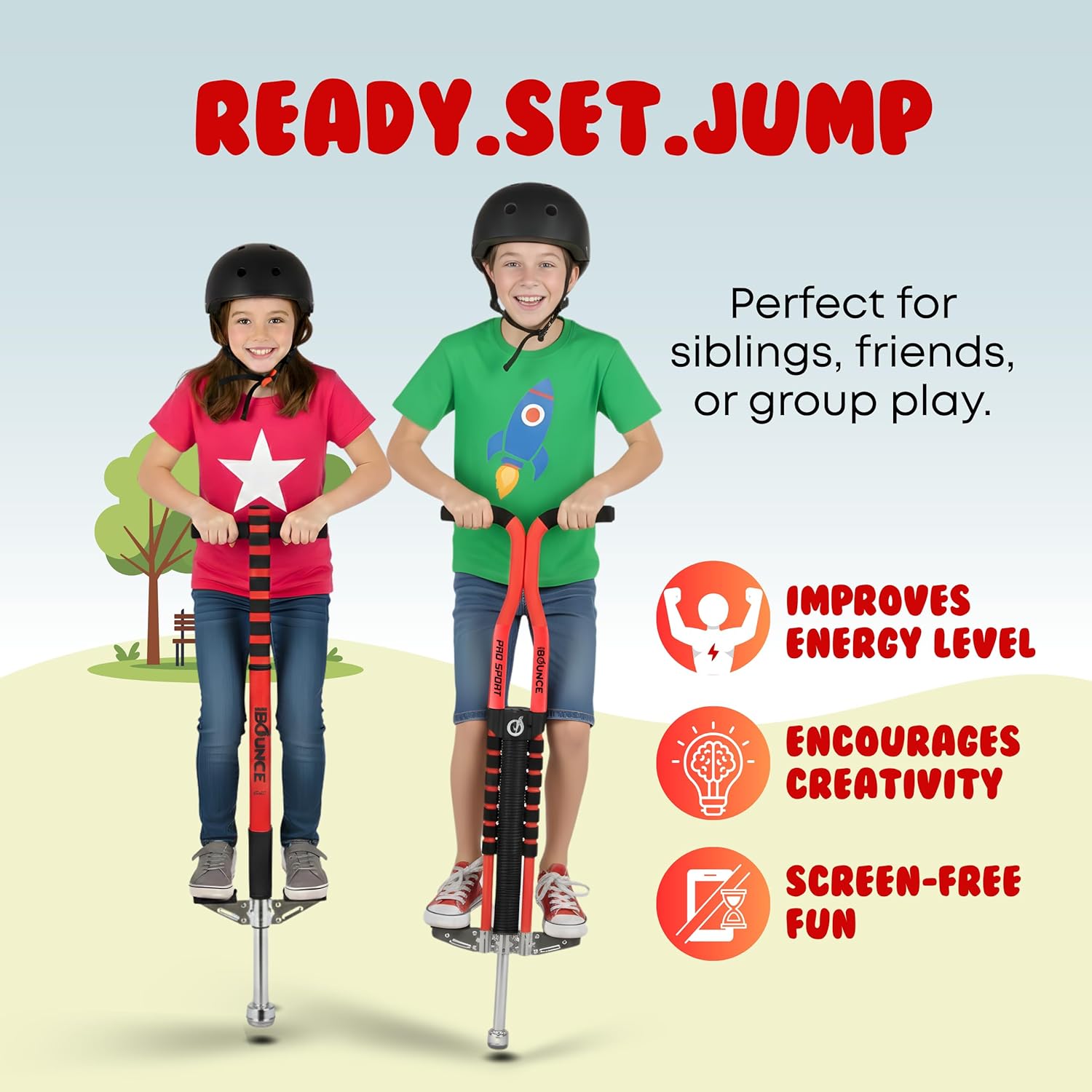 New Bounce Pogo Stick 2-Pack Combo – Kids Sport & Pro Pogo Sticks with Foam Grips – Beginner & Intermediate Models, Outdoor Active Toy for Boys & Girls