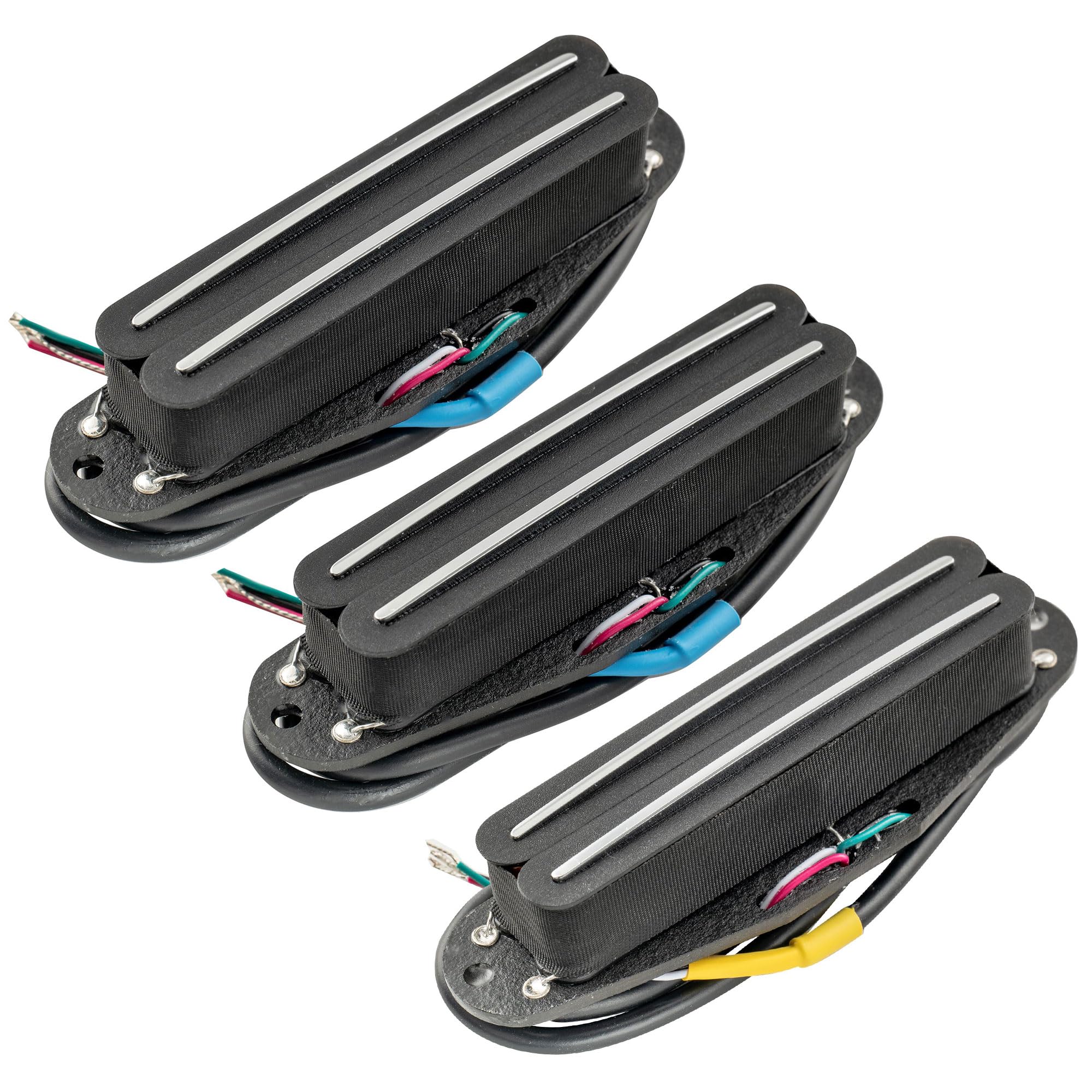 Musiclily Pro ST-DPHA Alnico 5 Dual Single Coil Sized Humbucker Super Distortion Neck Middle Bridge Pickups Set for Strat Style Electric Guitar Black Body Chrome Rail