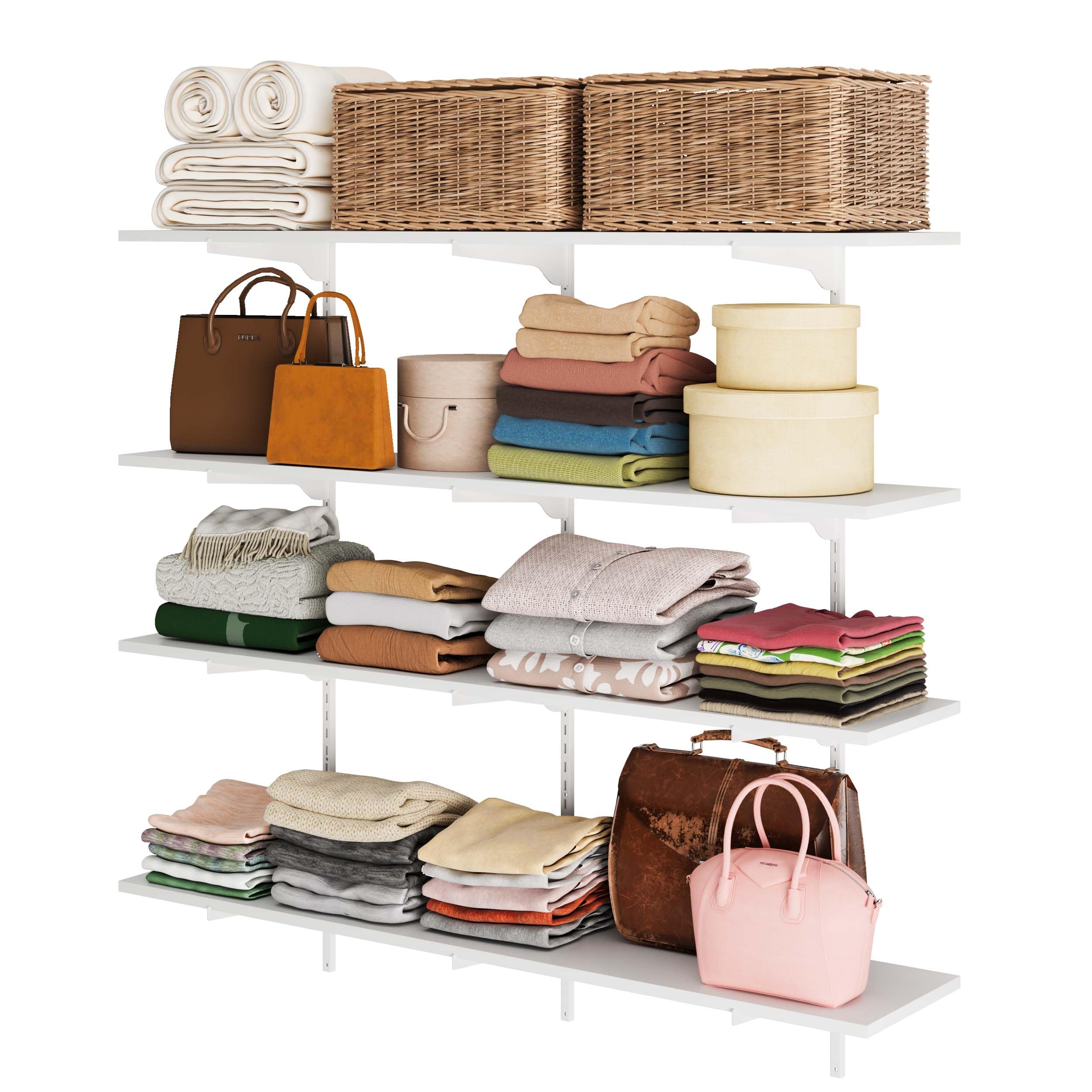 Wallniture Turin 48"x10" Floating Shelves for Wall Storage, Closet Storage Shelves, Wall Shelves with Adjustable Standard Rail Bracket System, Book Shelf for Wall, Pantry & Laundry, White, Wood