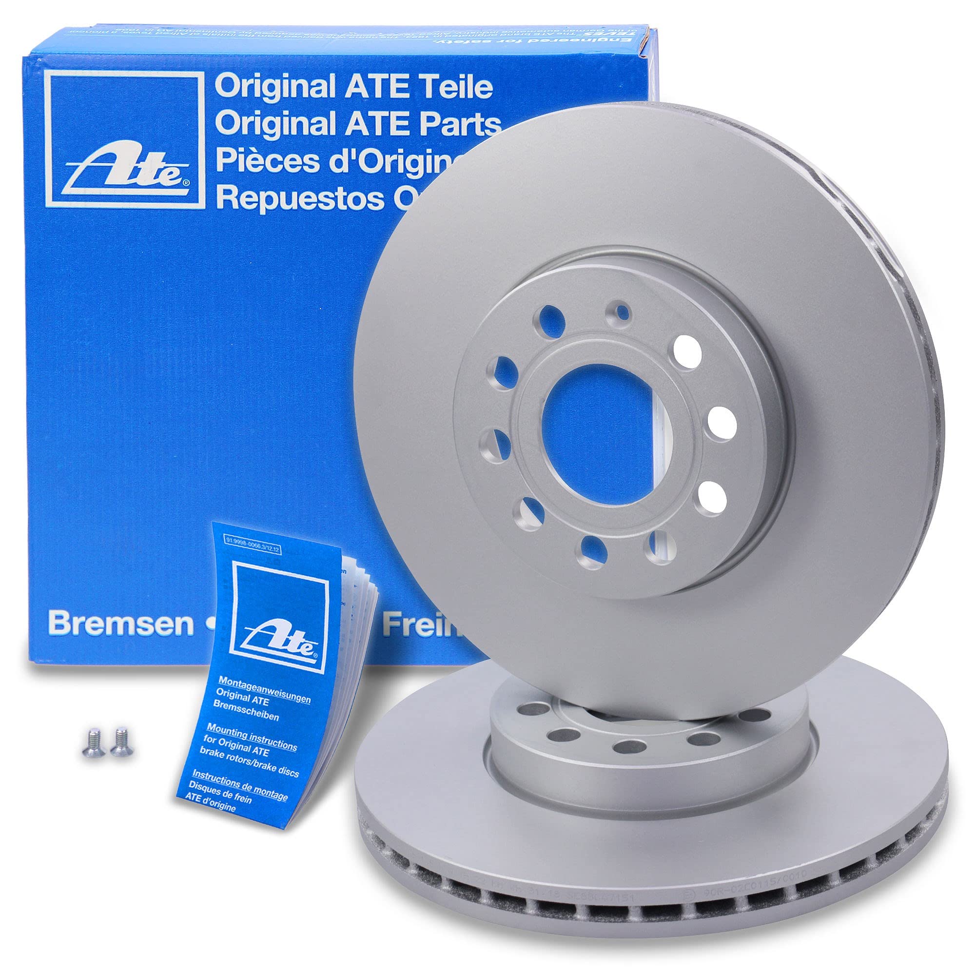 ATE Bremsenset inkl. Bremsscheiben vorne Ø 288 mm belüftet + hinten Ø 256 mm voll und Bremsbeläge vorne + hinten und Warnkontakt Kompatibel mit AUDI A3, SEAT, SKODA OCTAVIA, VW CADDY, GOLF, SCIROCCO