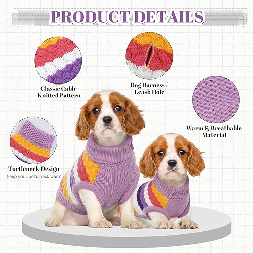 Miniatura 4 de Kuoser Suéter para perro, suéter de punto trenzado para mascotas, ropa cálida para cachorros, ropa cálida de cuello alto para perros, ropa de punto