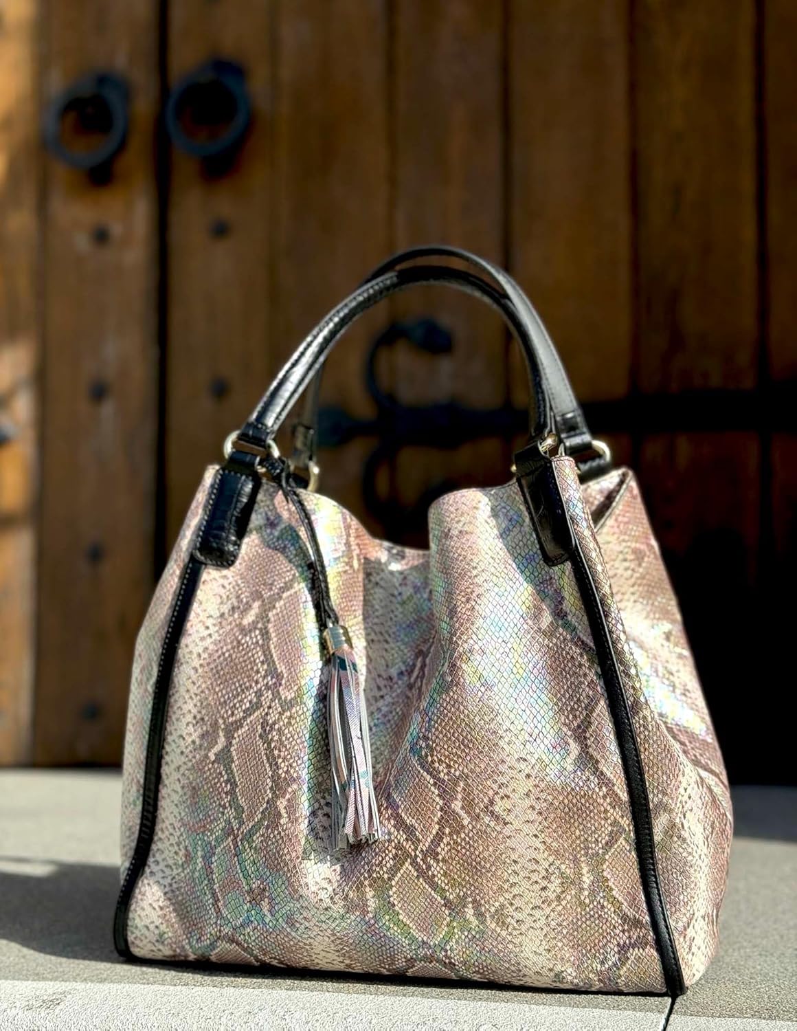 IVAN TROY Nila Italian Snake Print Leather Tote Bag | Italian Shopper Tote Bag for Women | Handbags for Women - Image 2