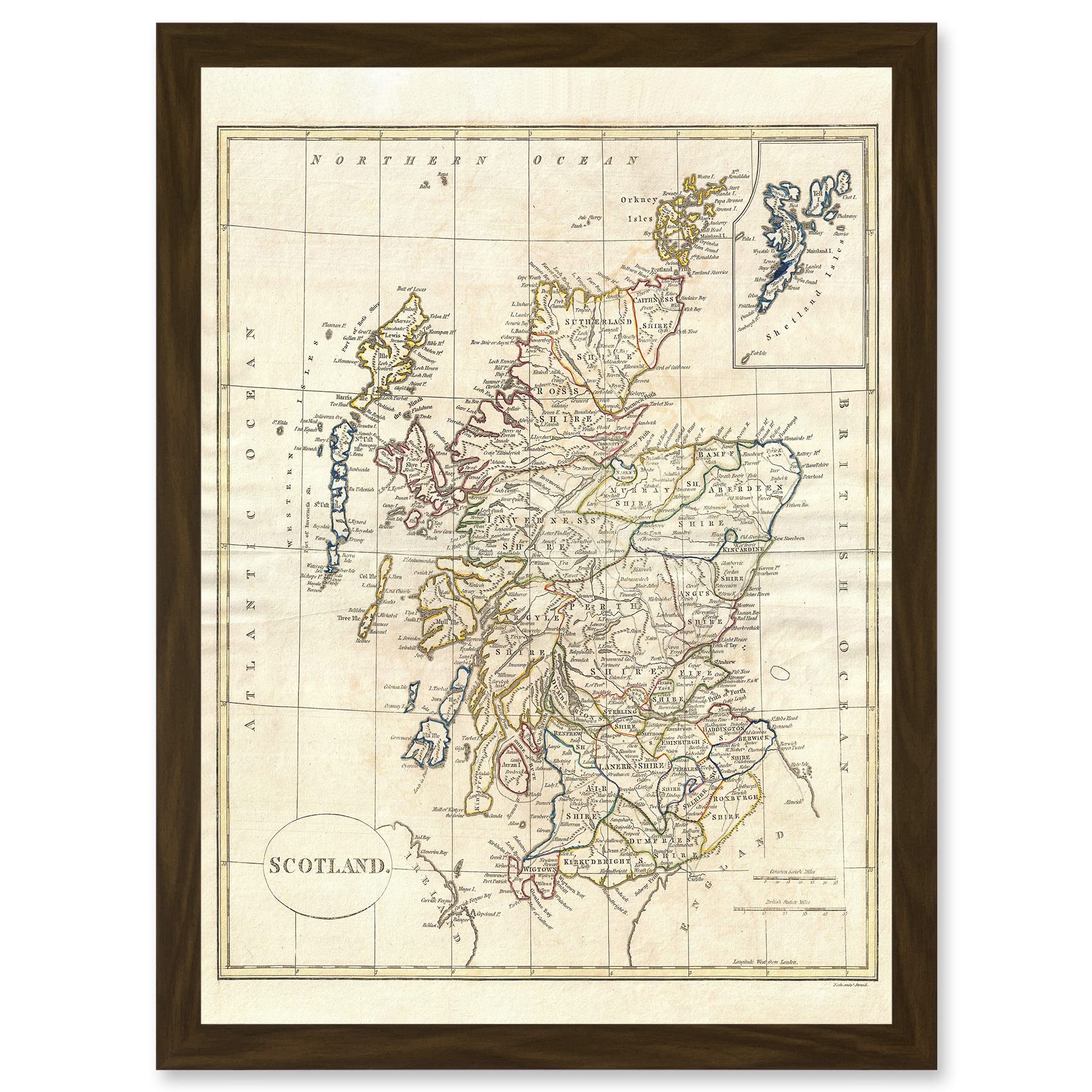 1799 Clement Cruttwell Map Scotland Vintage Historic A4 Framed Wall Art Print