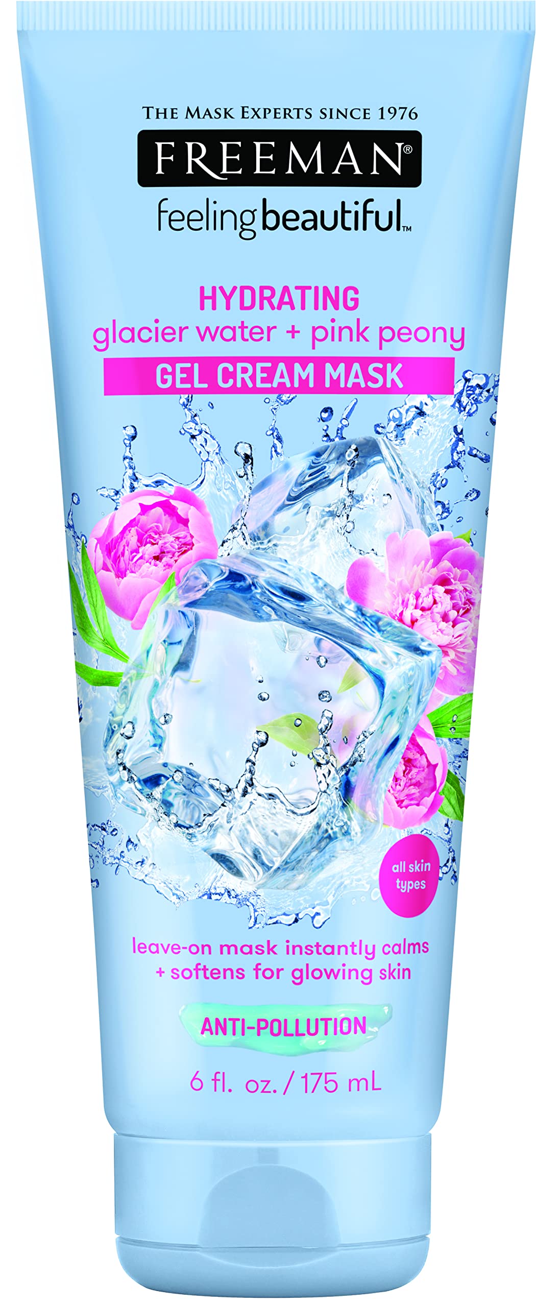 FreemanHydrating Gel Cream Leave On Facial Mask: Moisturizing, Softening, and Calming Beauty Face Mask with Glacier Water and Pink Peony, 6 oz
