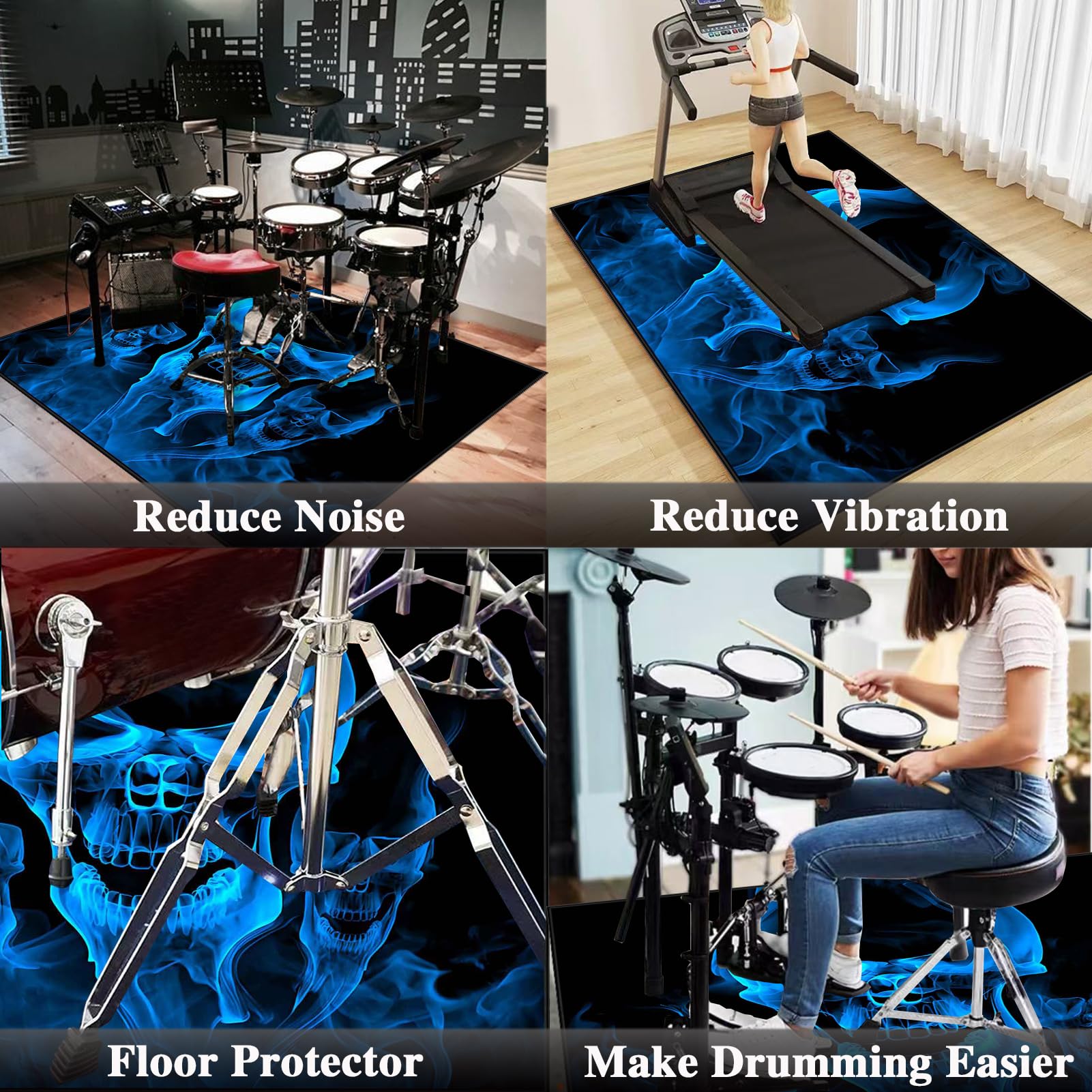 Drum Teppich 180 x 160 cm Schlagzeugteppich rutschfest Schalldicht Drum Teppich Matte für Innen und Außen Elektronisch Schlagzeug Teppich Schallschutz Akustik Teppich Musikinstrumente Bodenmatte